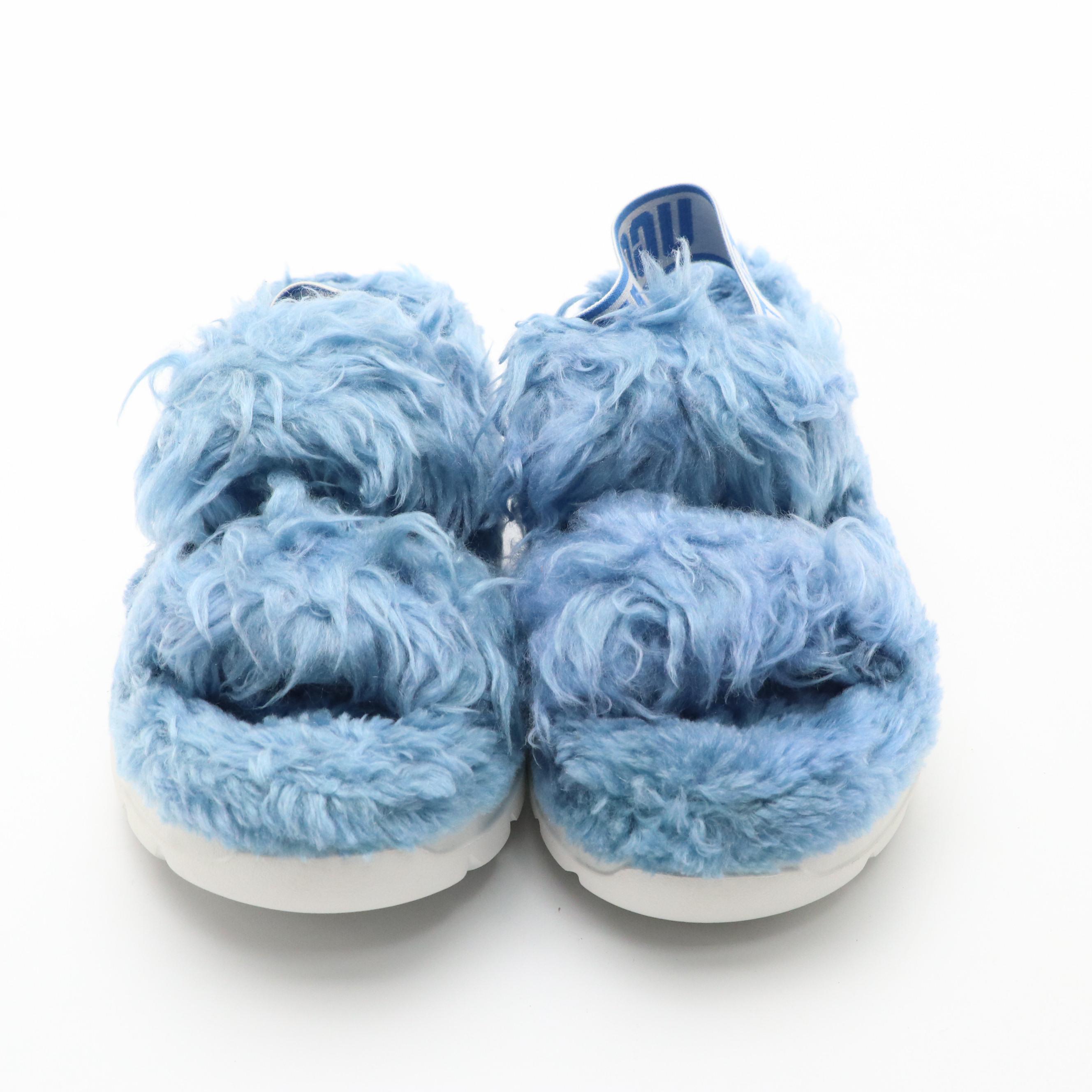 UGG Fluff Sugar Sandal in Blue Faux Fur