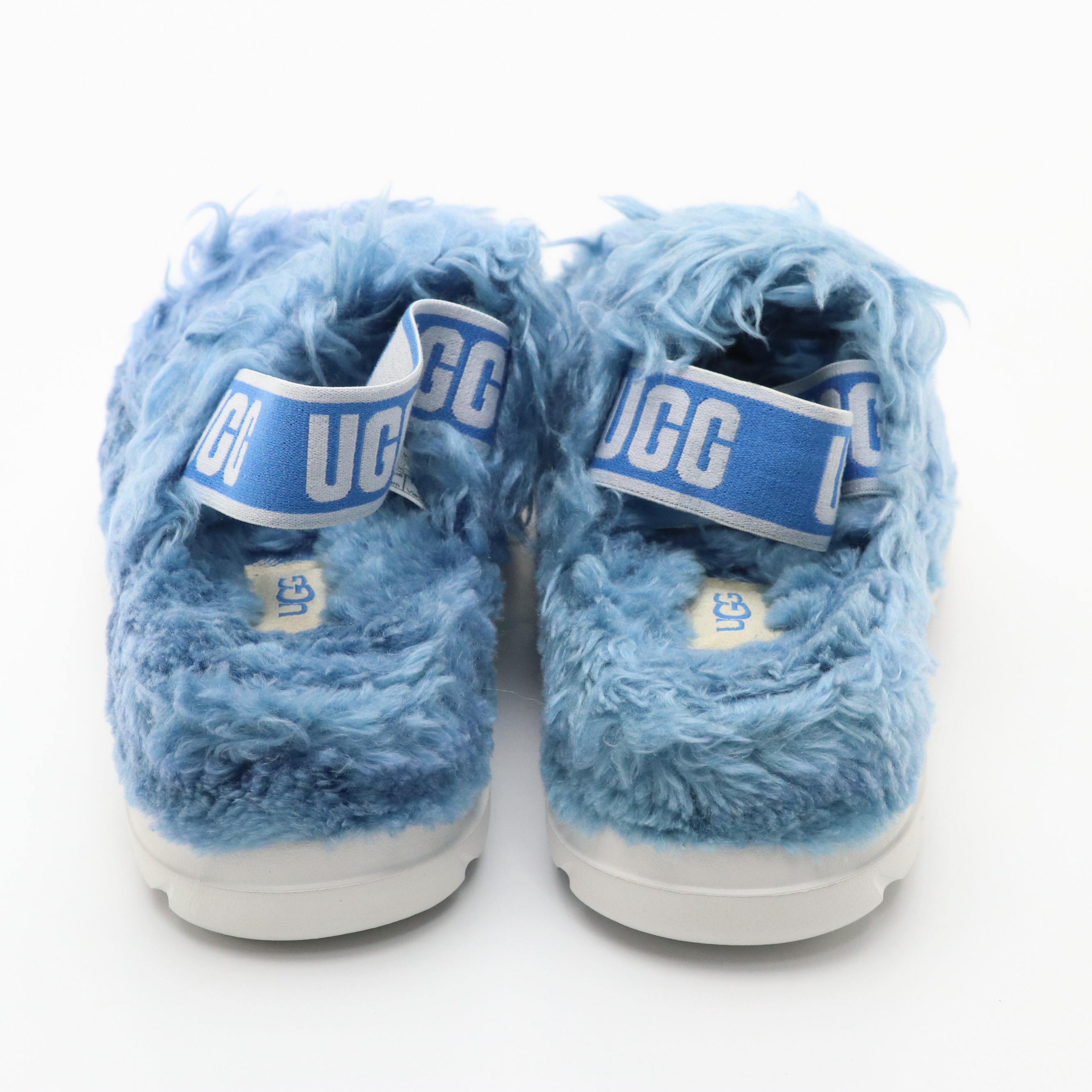 UGG Fluff Sugar Sandal in Blue Faux Fur