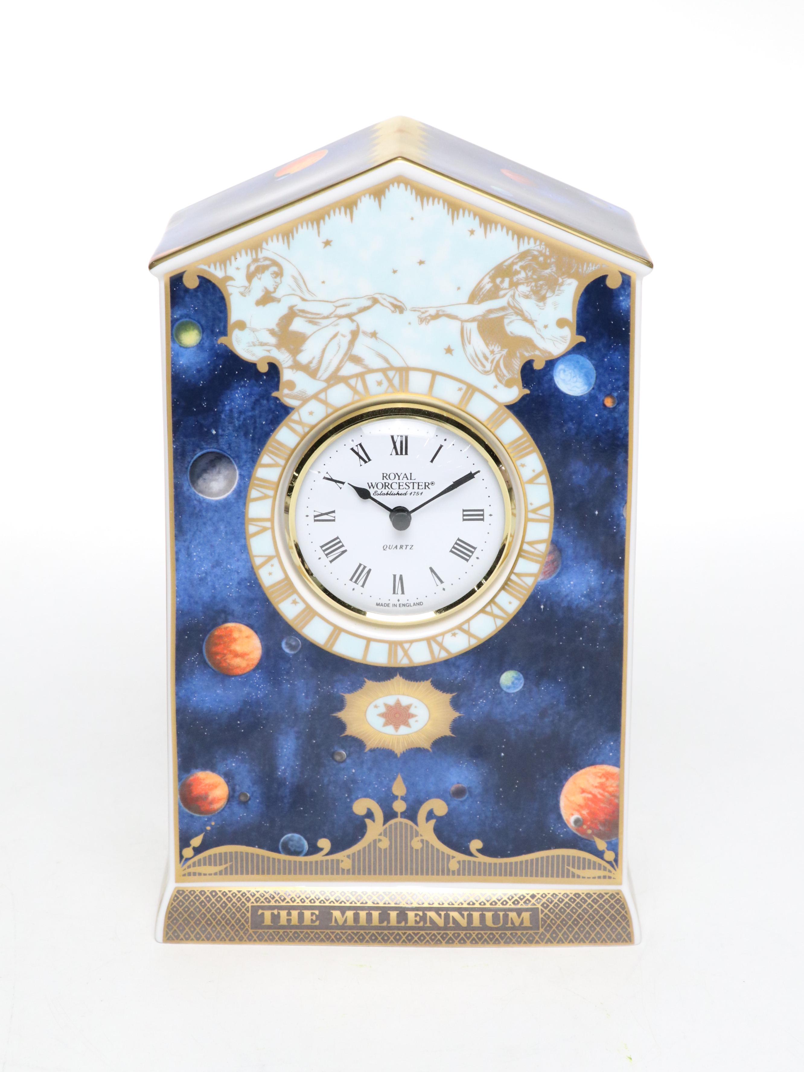 Royal Worchester "Millennium" Mantel Clock and "Worchester Porcelain" Book