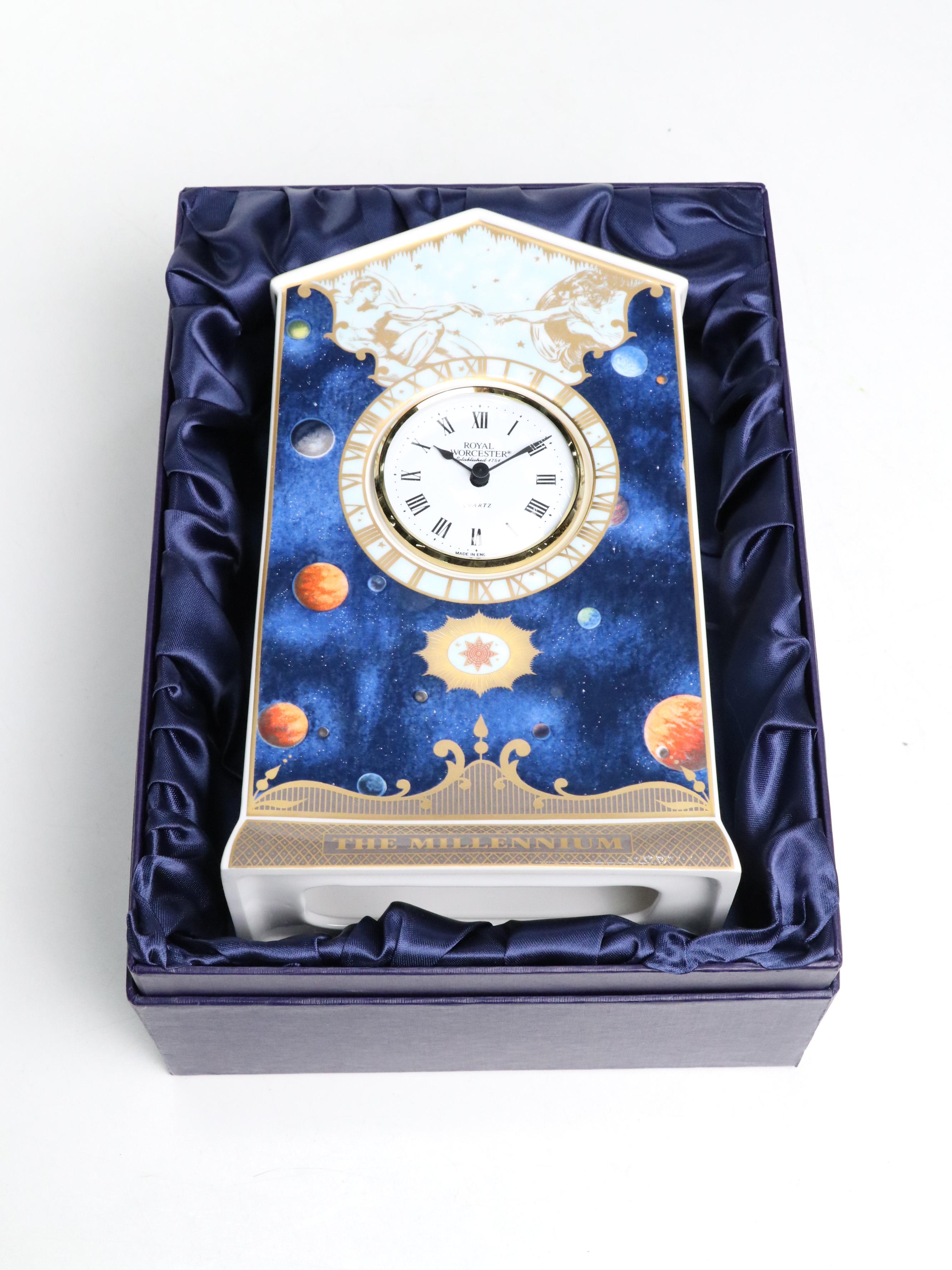 Royal Worchester "Millennium" Mantel Clock and "Worchester Porcelain" Book