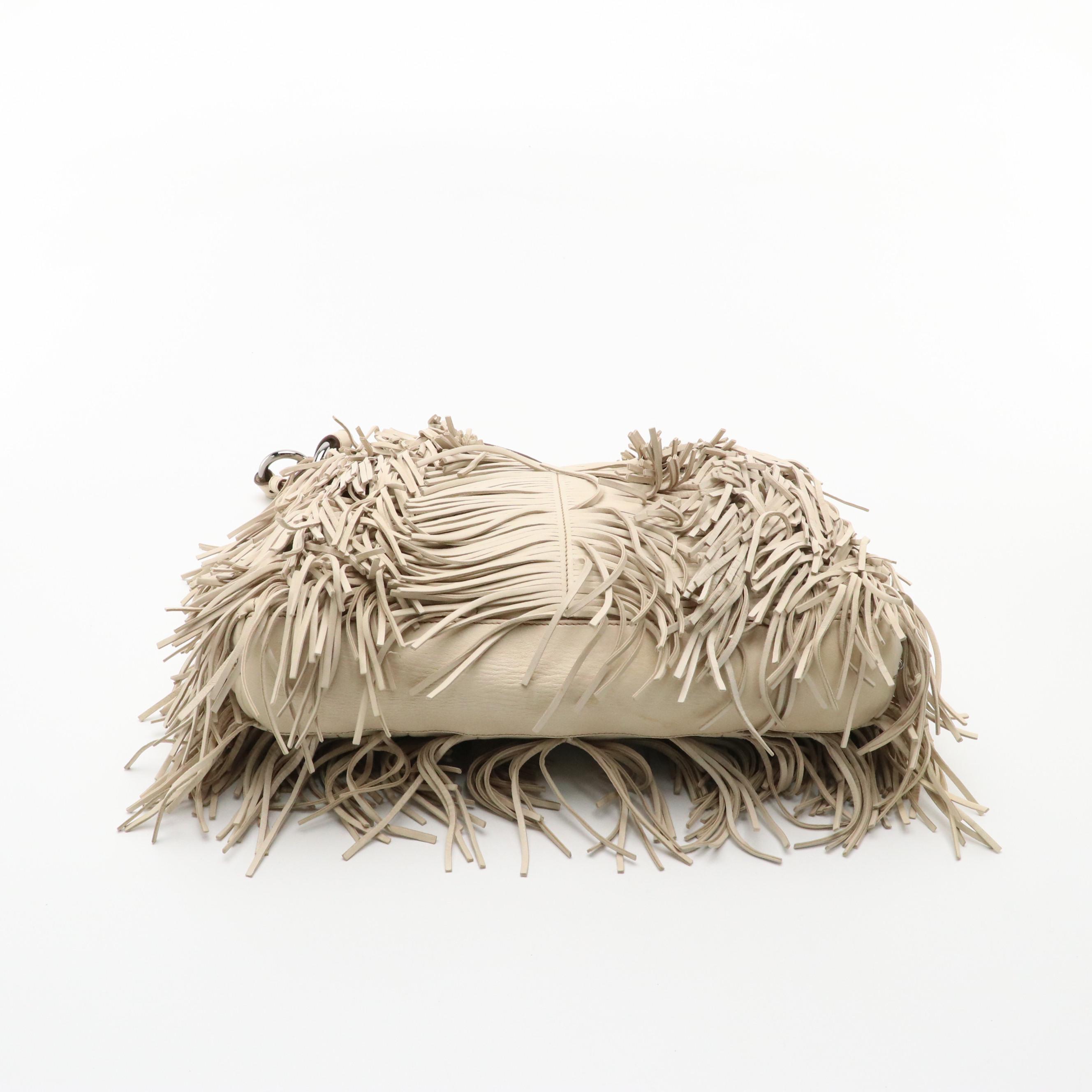 Prada Beige Leather Fringe Hobo Bag