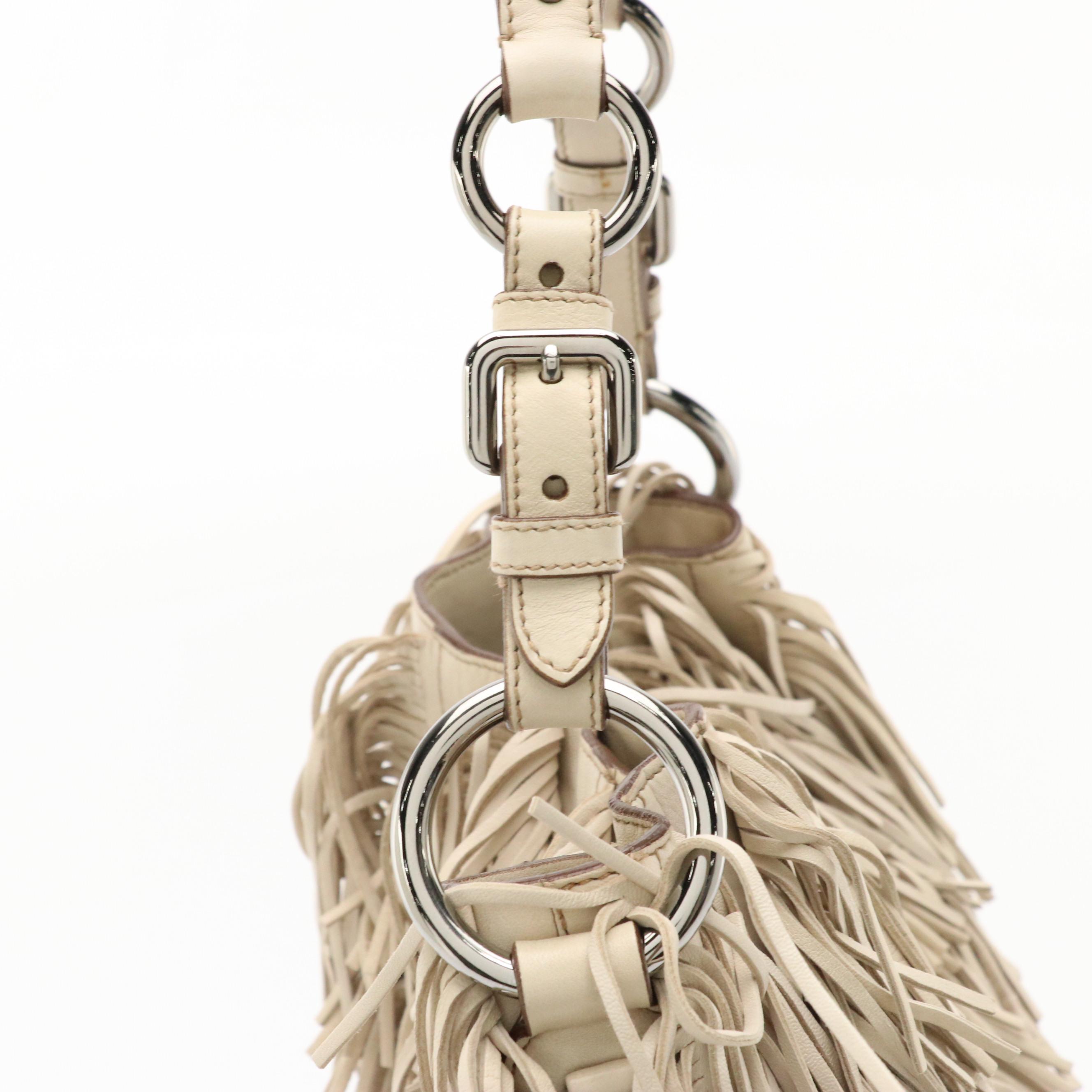 Prada Beige Leather Fringe Hobo Bag