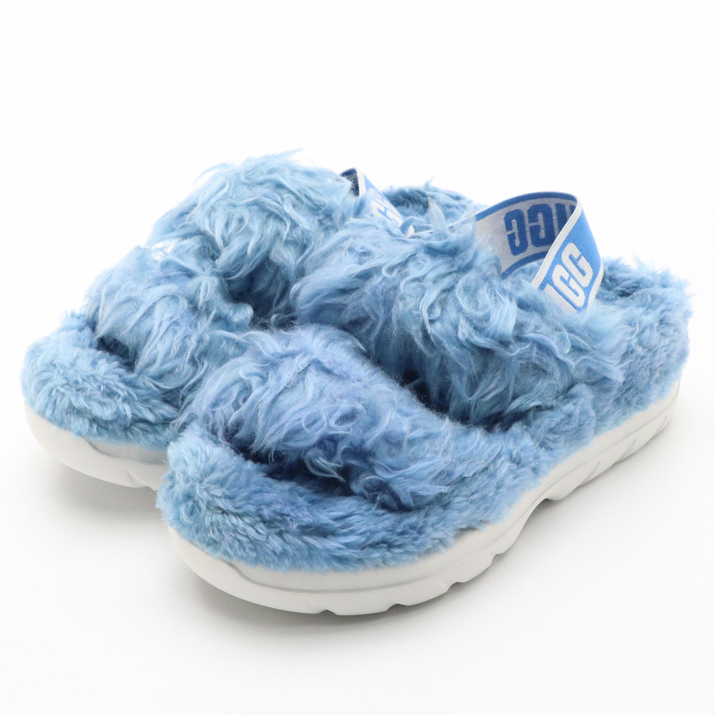 UGG Fluff Sugar Sandal in Blue Faux Fur