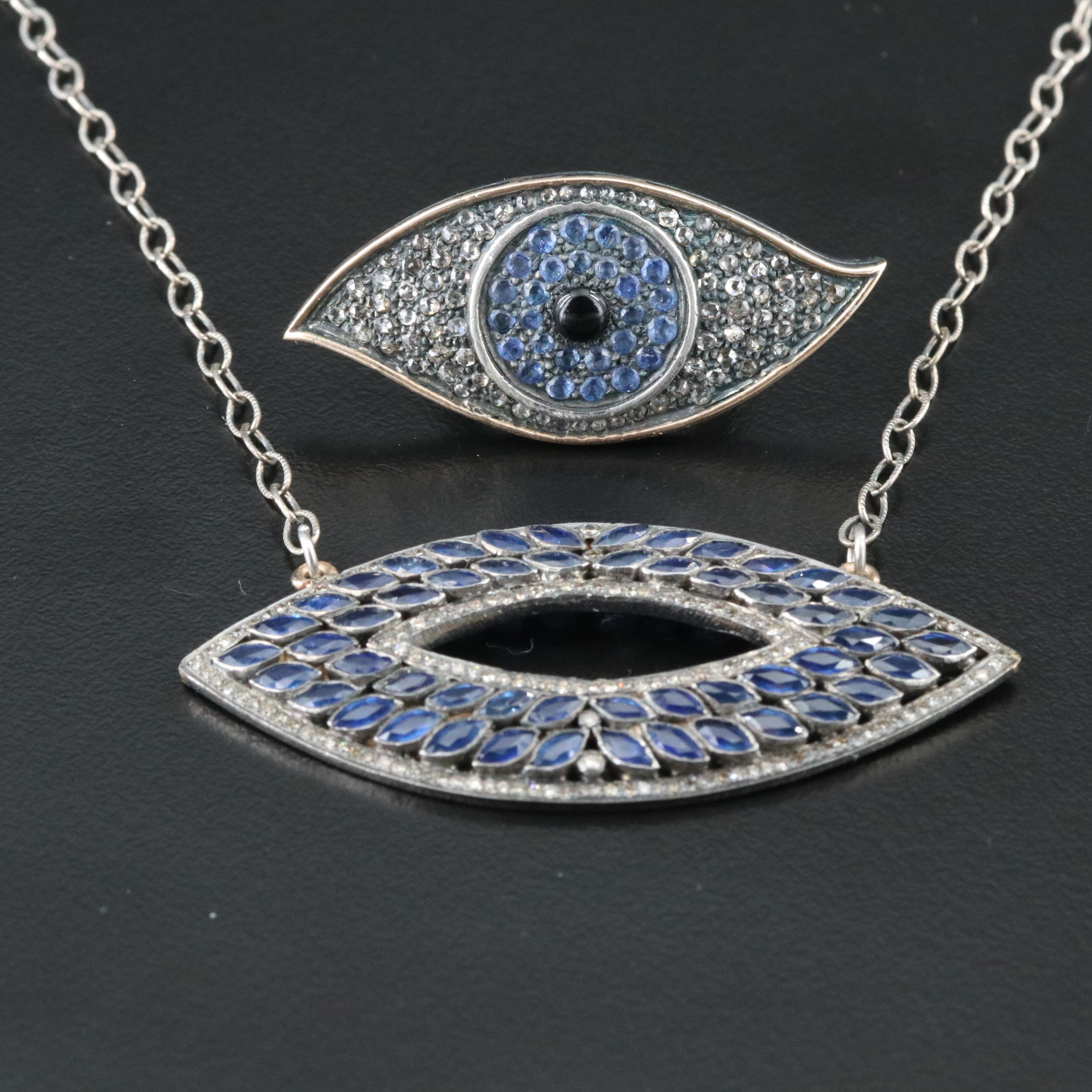 Jessica Kagan Cushman Sterling Gemstone Evil Eye Ring and Necklace