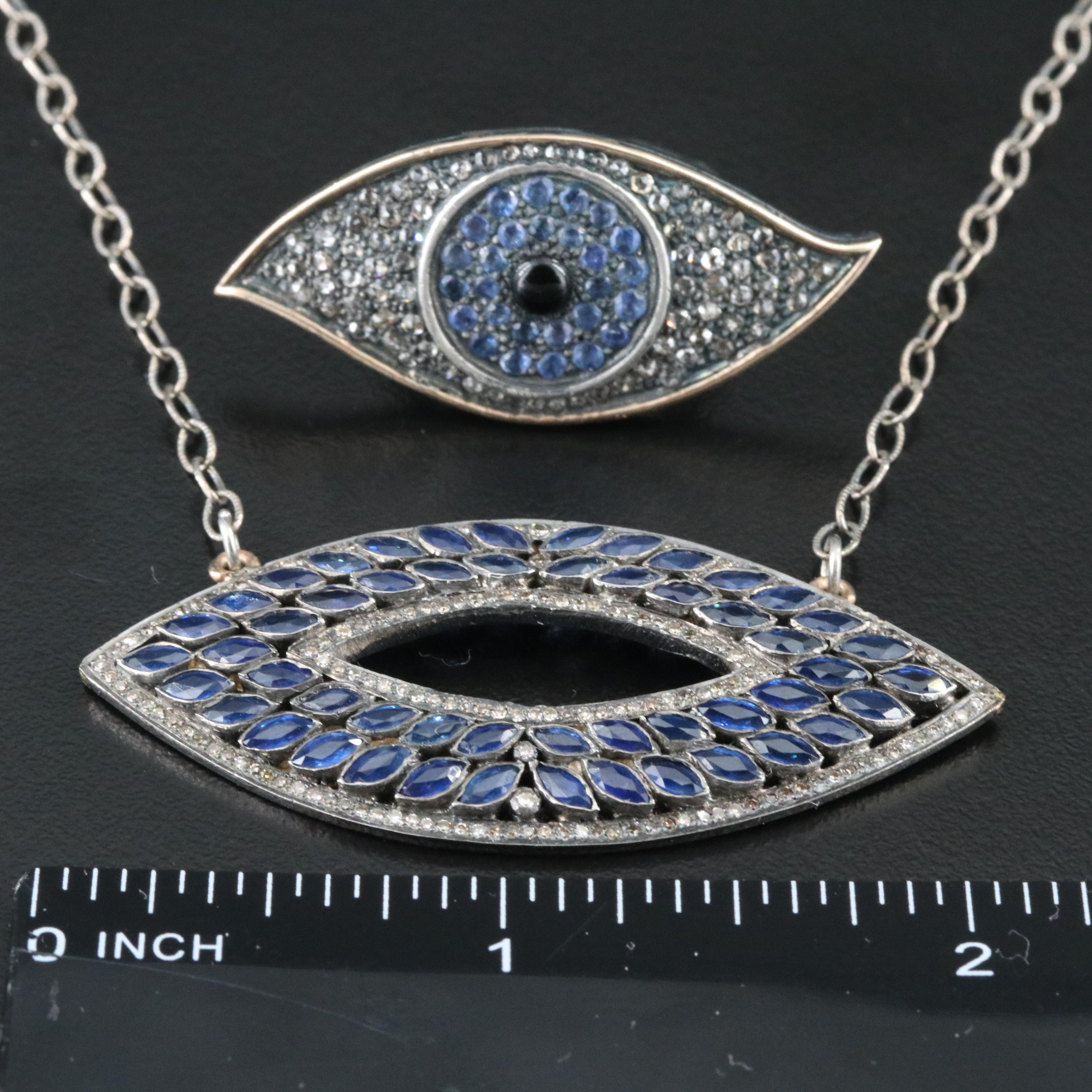 Jessica Kagan Cushman Sterling Gemstone Evil Eye Ring and Necklace
