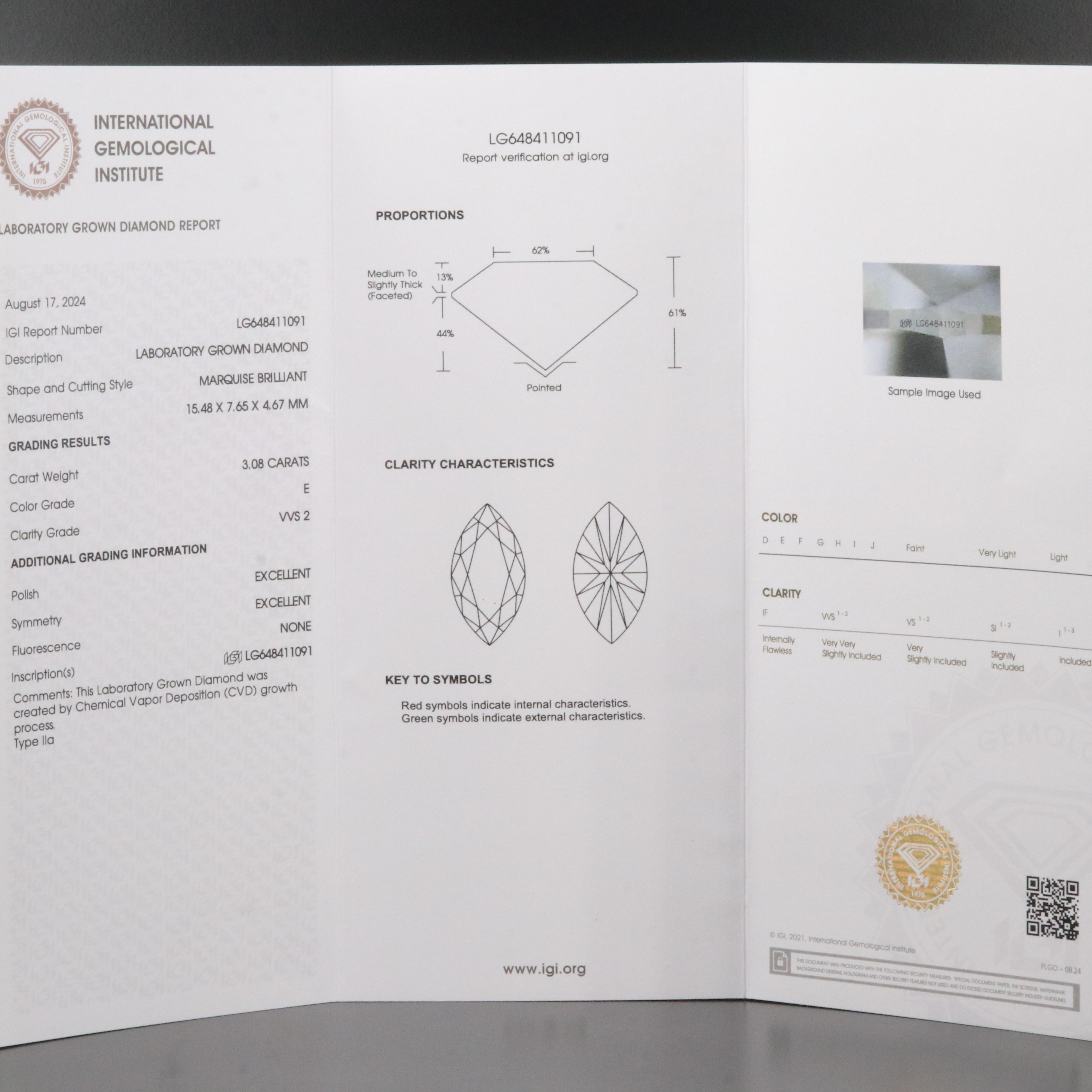 Loose 3.08 CT Lab Grown Diamond with IGI Report