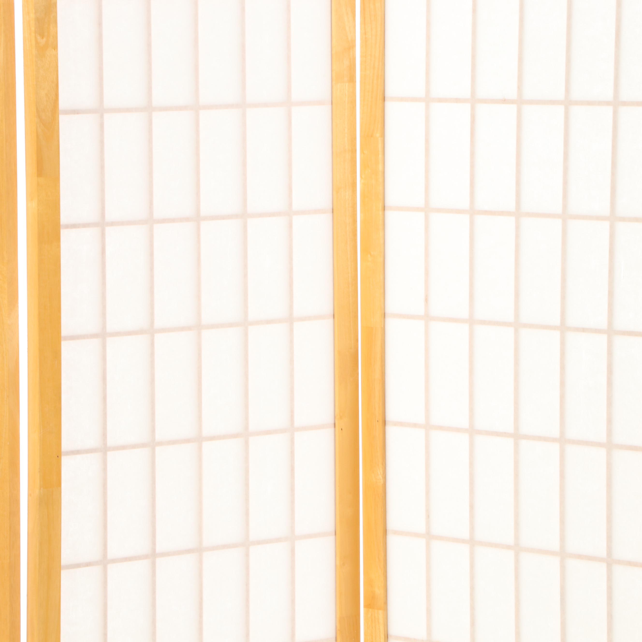 Japanese Style Hardwood and Fabric-Lined Three-Panel "Shoji" Screen