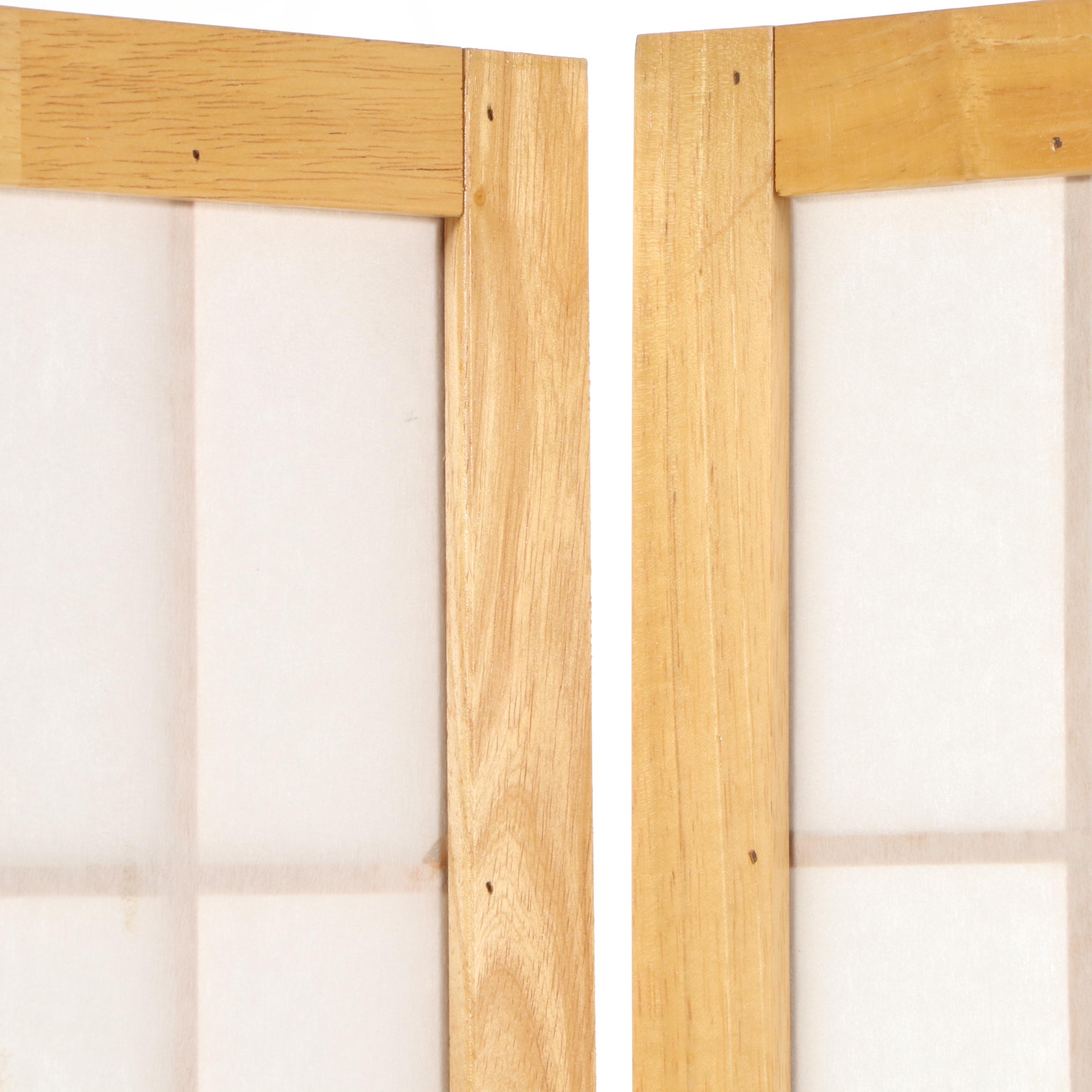 Japanese Style Hardwood and Fabric-Lined Three-Panel "Shoji" Screen