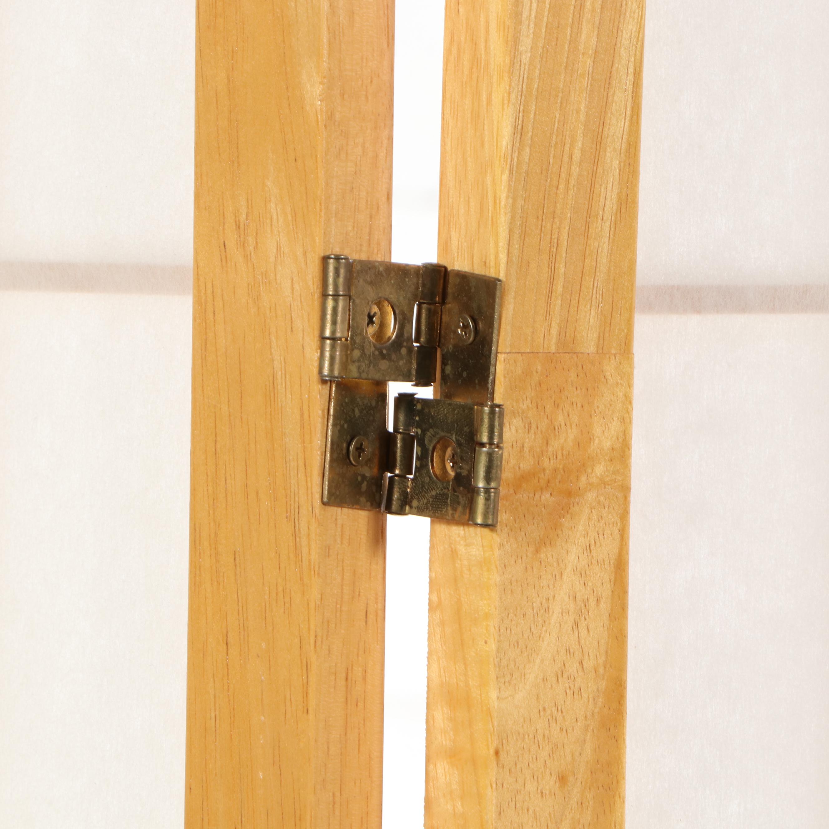 Japanese Style Hardwood and Fabric-Lined Three-Panel "Shoji" Screen