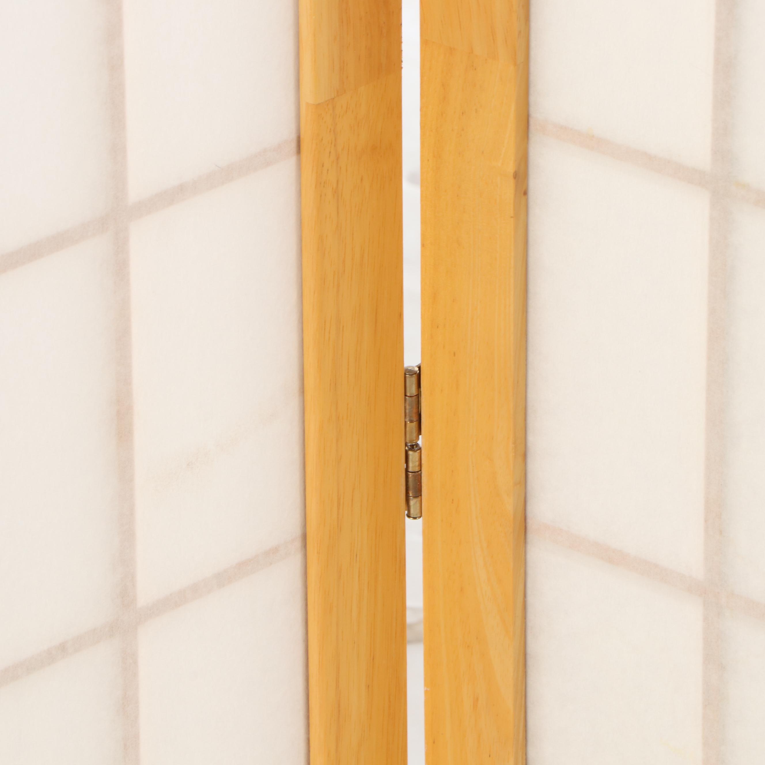 Japanese Style Hardwood and Fabric-Lined Three-Panel "Shoji" Screen