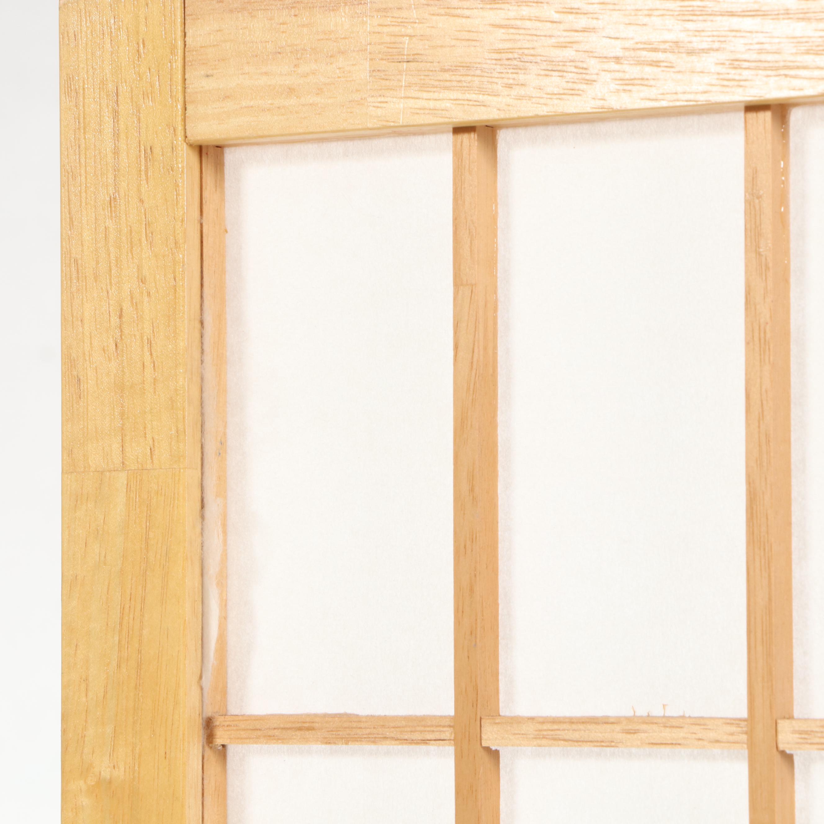 Japanese Style Hardwood and Fabric-Lined Three-Panel "Shoji" Screen