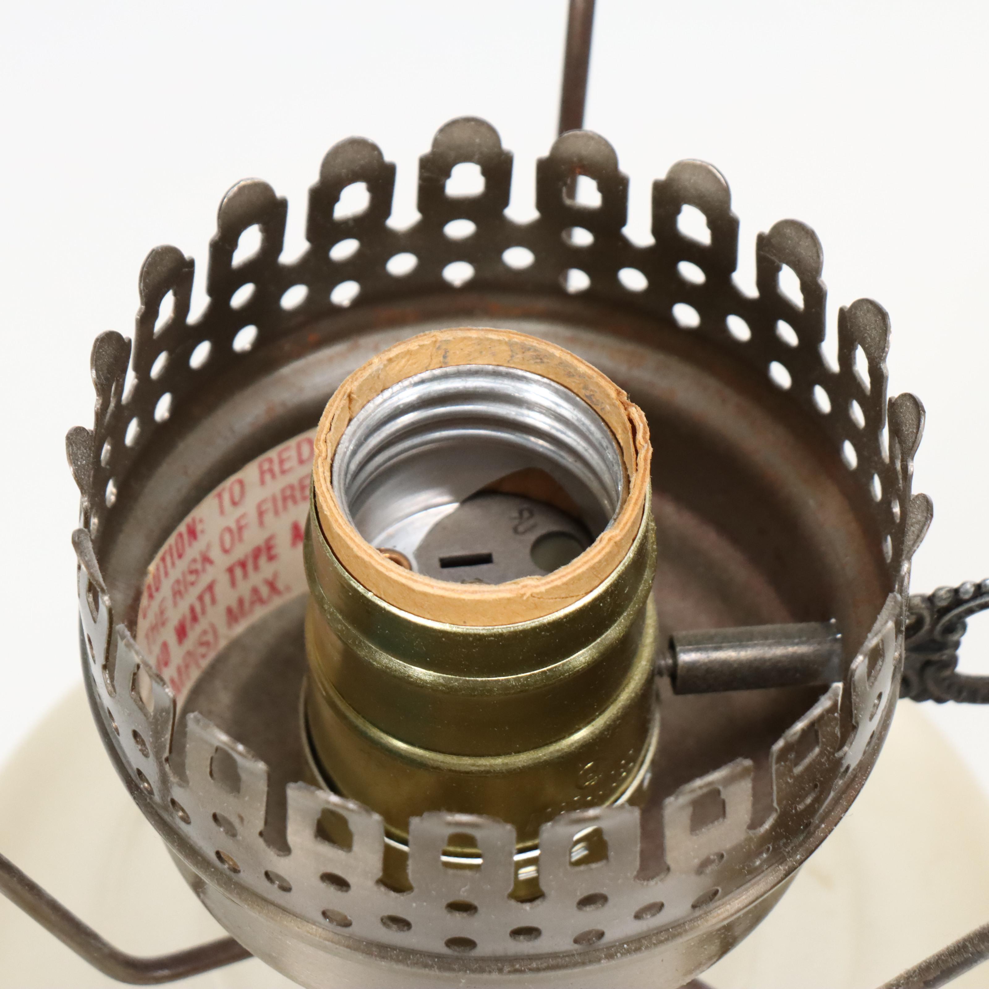 Satin Glass Parlor Lamp with Italian Amber Glass and Ceramic Oil Lamps