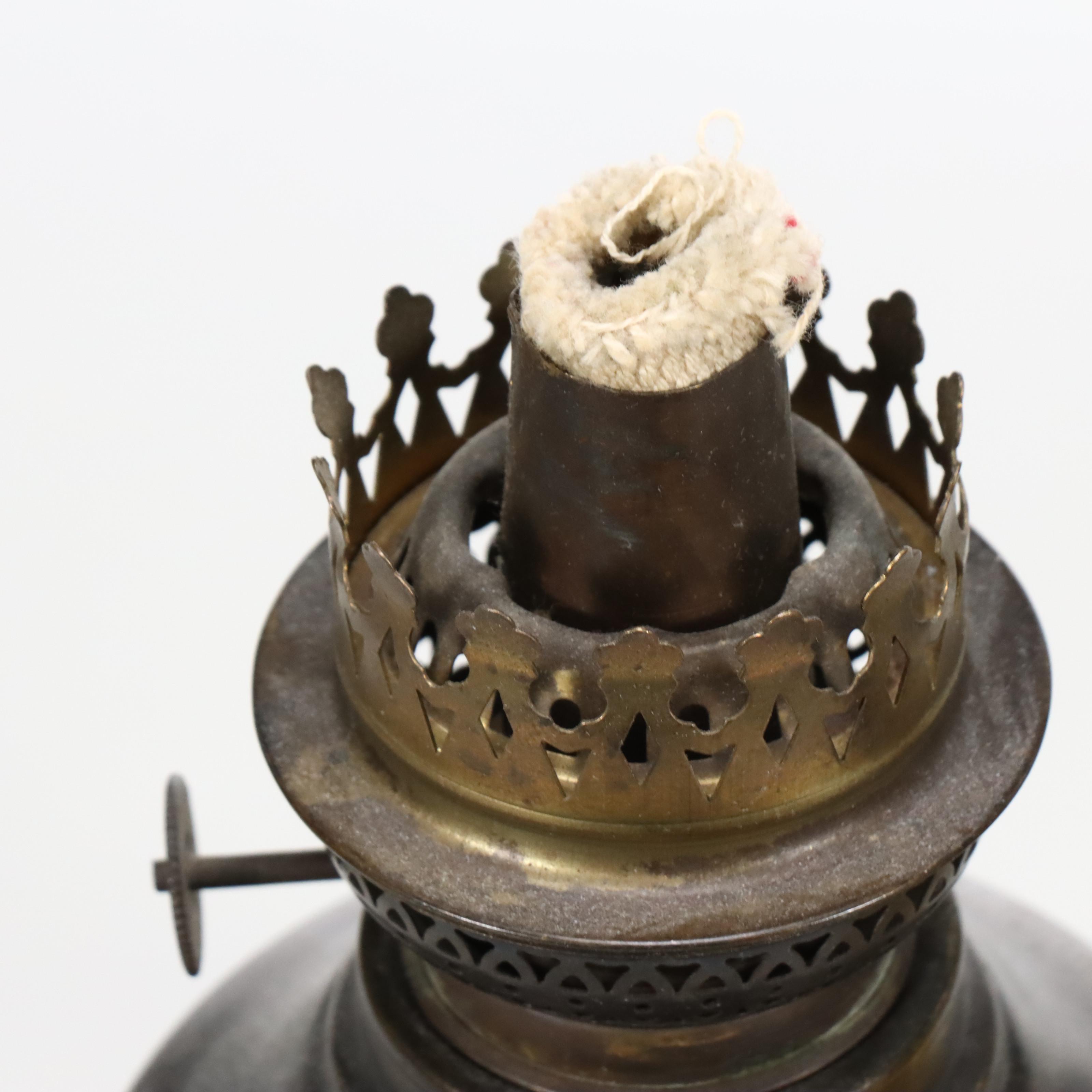 Satin Glass Parlor Lamp with Italian Amber Glass and Ceramic Oil Lamps