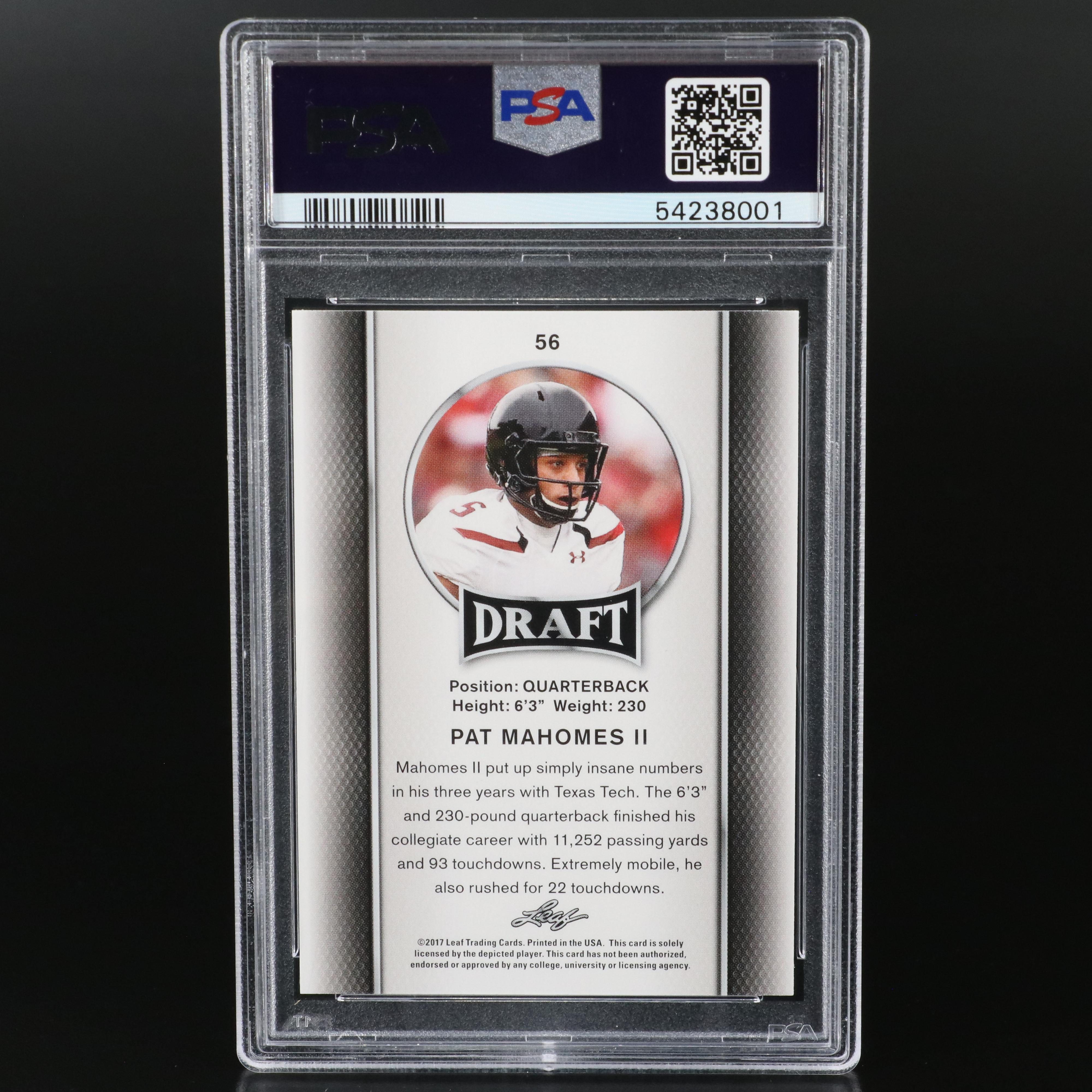 2017 Leaf Draft Patrick Mahomes Rookie Year Card Graded PSA 10 with More