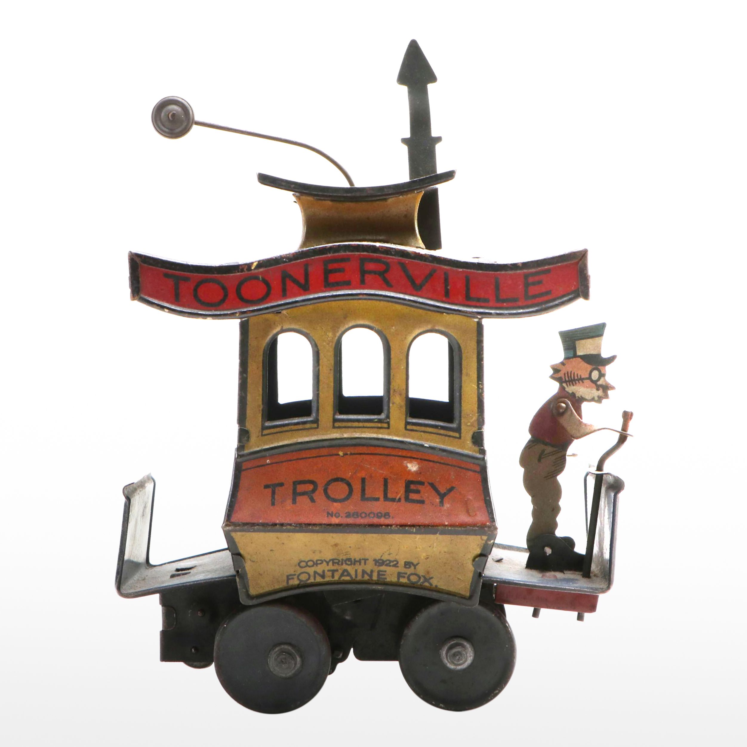 German Fontaine Fox "Toonerville Trolley" Tin Lithograph Wind-Up Toy, 1920s
