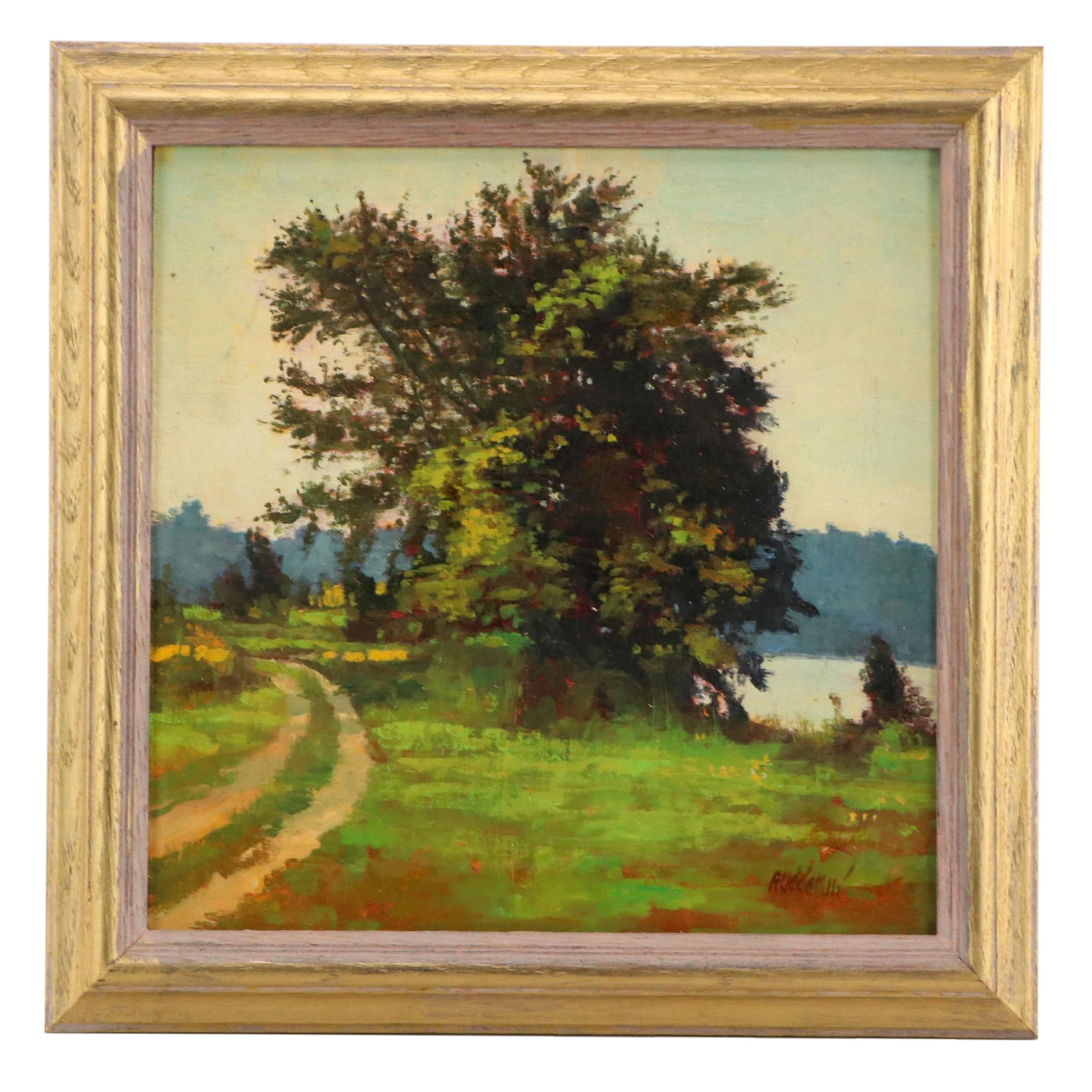 Glen Rudderall Oil Landscape "Maurice River," Late 20th Century