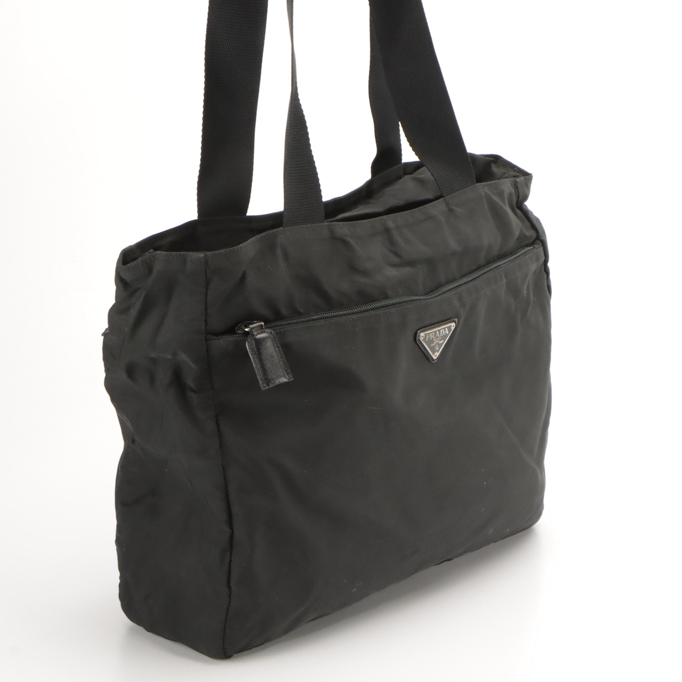 Prada Tote in Black Tessuto Nylon with Saffiano Leather Trim