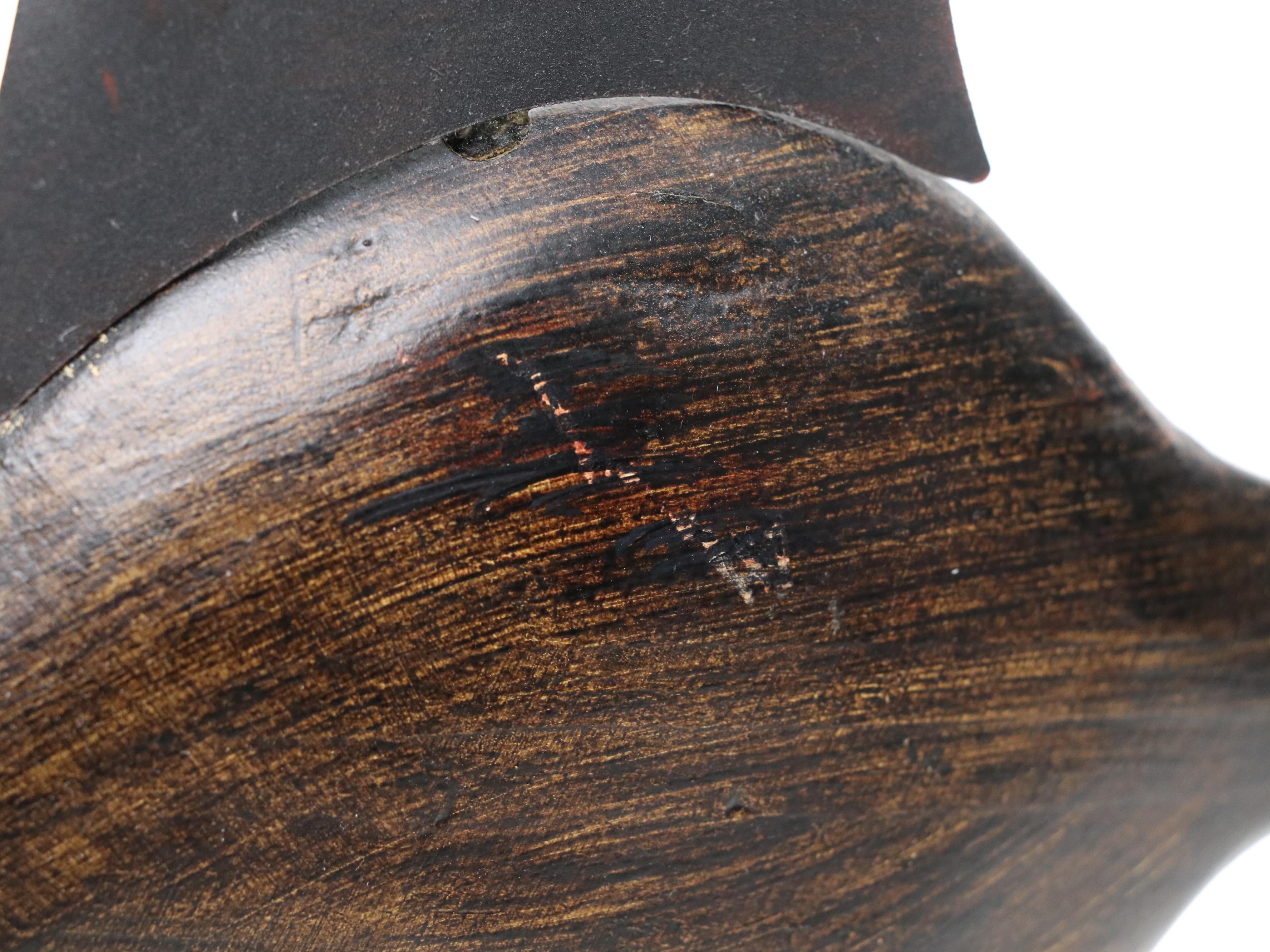 Wooden and Metal Fish Sculpture and Pair of Portuguese Ceramic Bud Vases