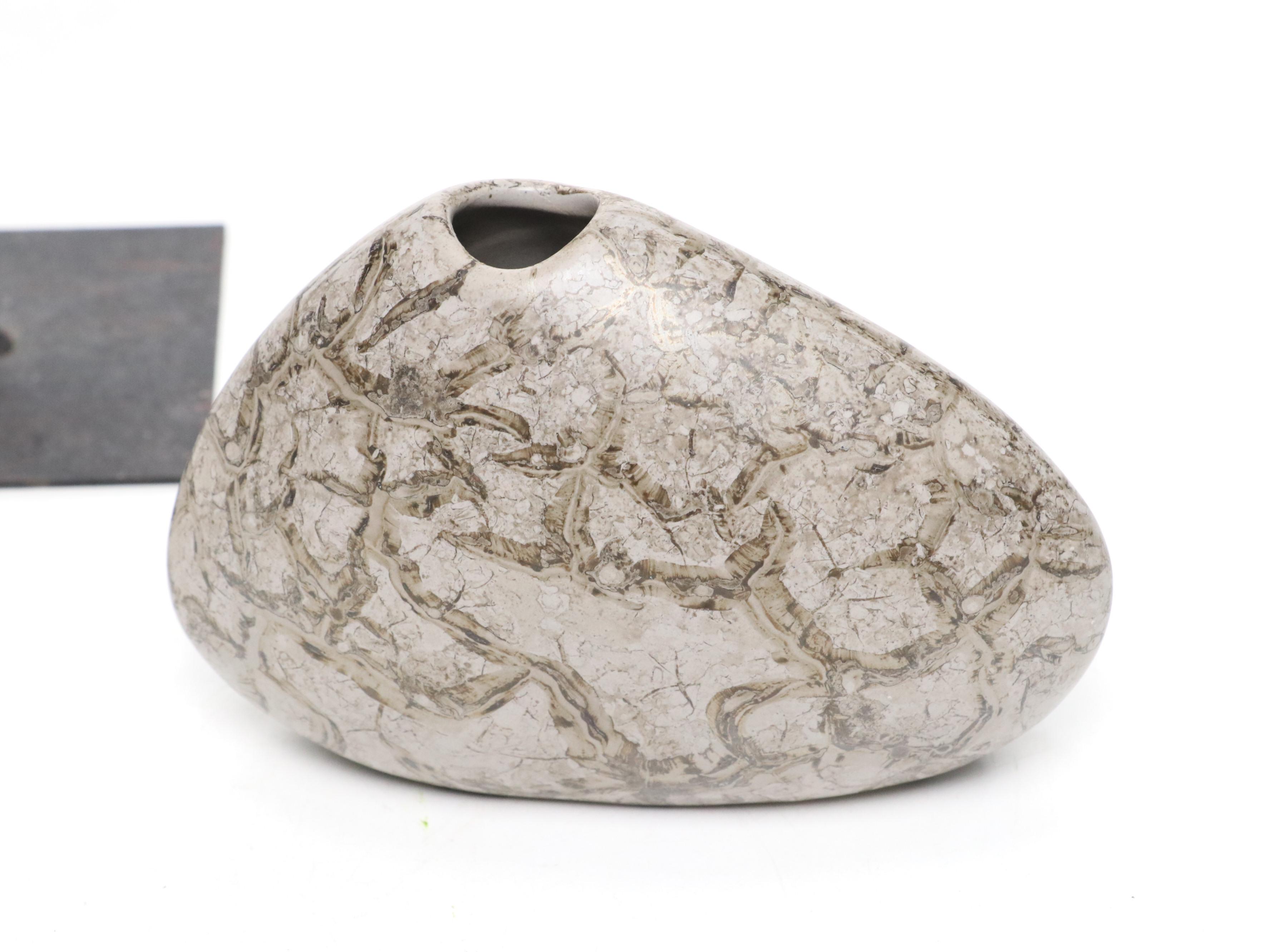 Wooden and Metal Fish Sculpture and Pair of Portuguese Ceramic Bud Vases