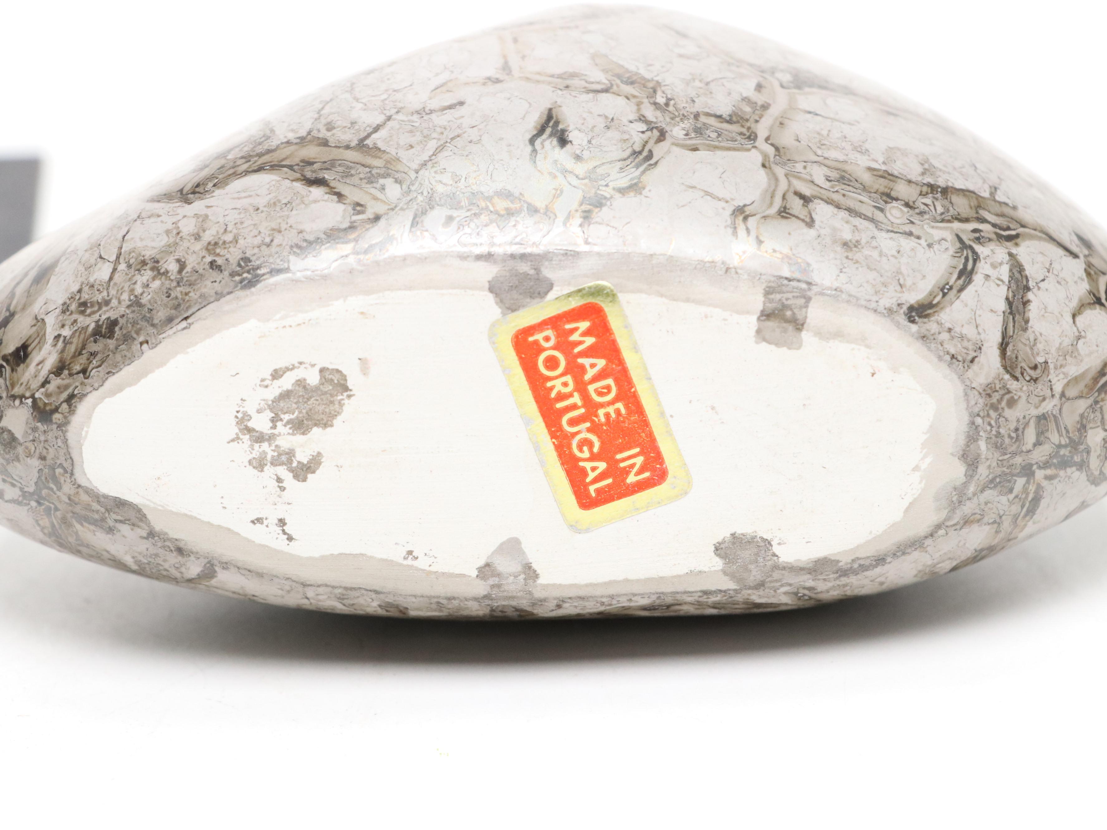 Wooden and Metal Fish Sculpture and Pair of Portuguese Ceramic Bud Vases