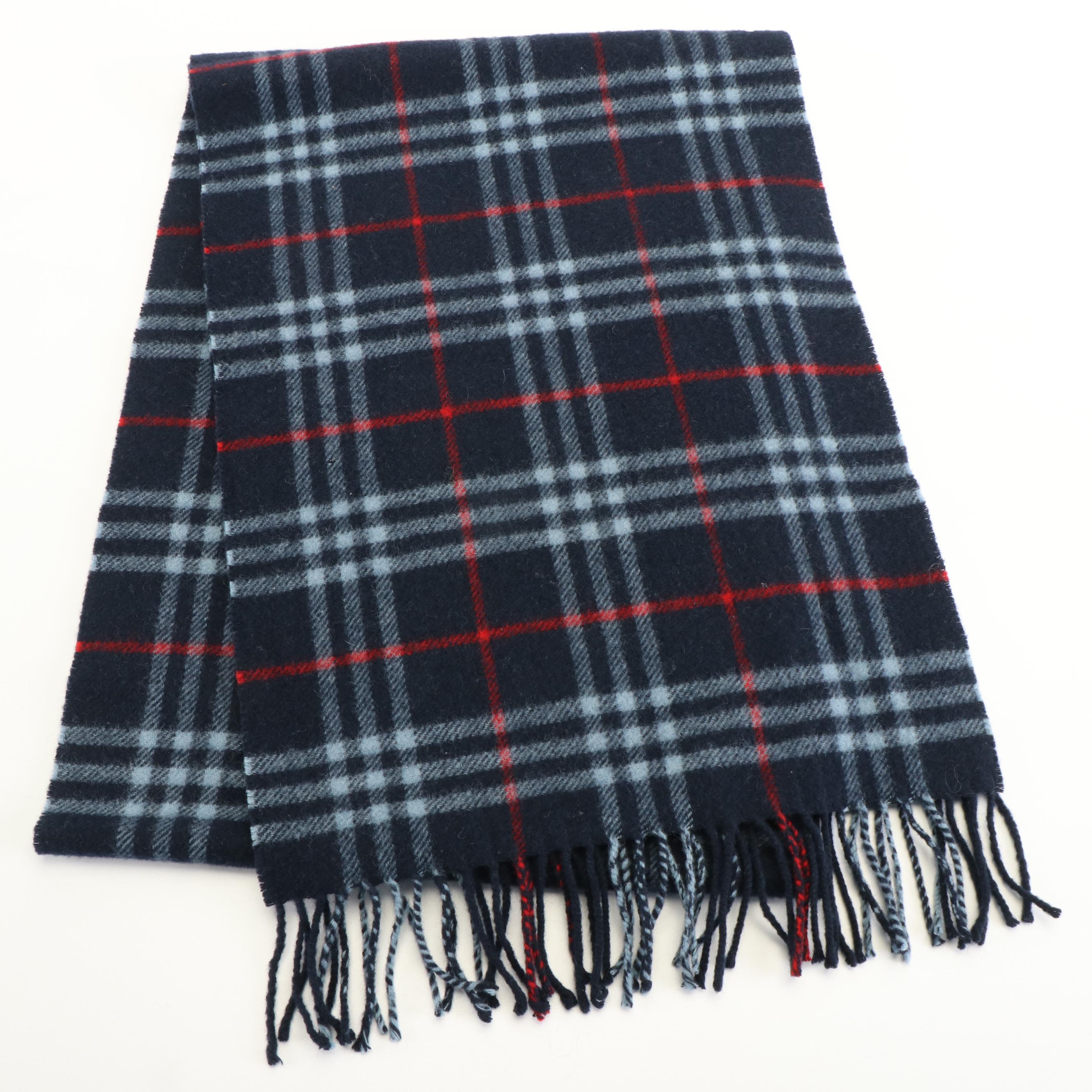 Burberrys of London Fringed Navy House Check Lambswool Scarf