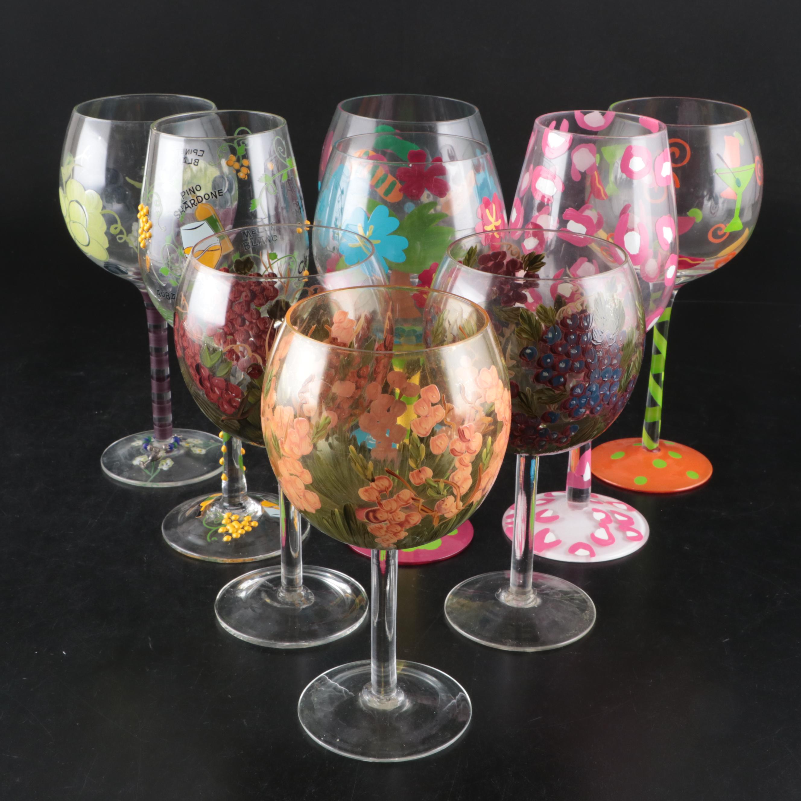 Lolita "Pink Cheetah Girl" and Other Painted Wine Glasses with Wine Charm