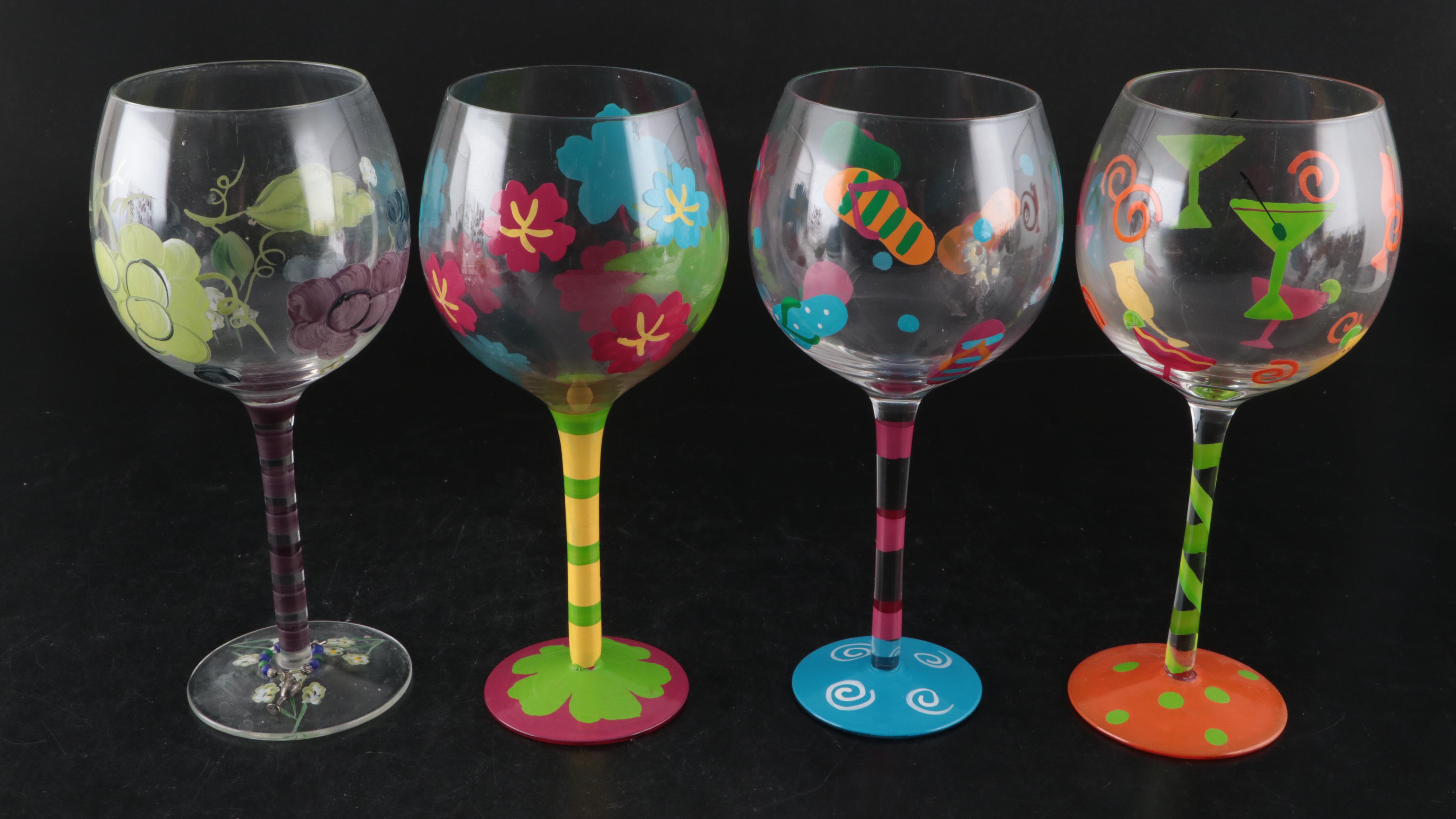 Lolita "Pink Cheetah Girl" and Other Painted Wine Glasses with Wine Charm