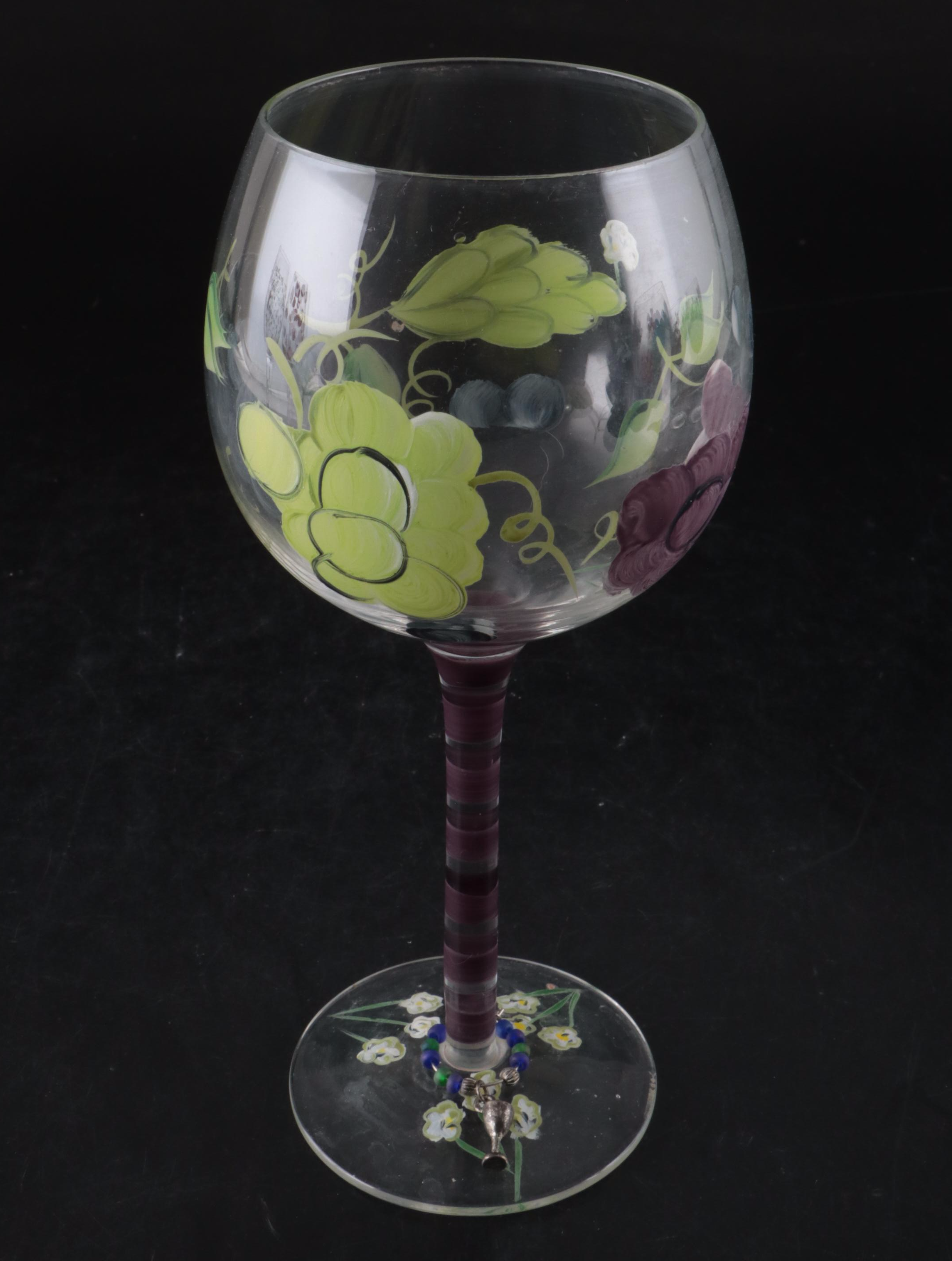 Lolita "Pink Cheetah Girl" and Other Painted Wine Glasses with Wine Charm