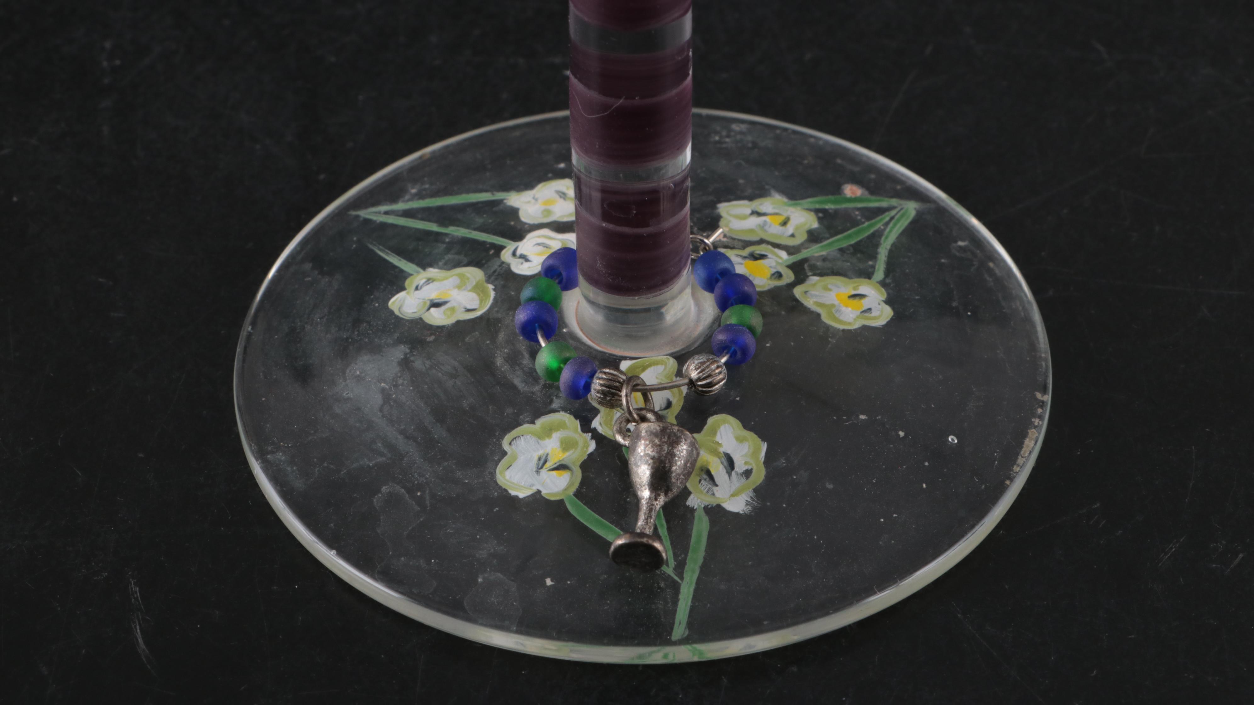 Lolita "Pink Cheetah Girl" and Other Painted Wine Glasses with Wine Charm