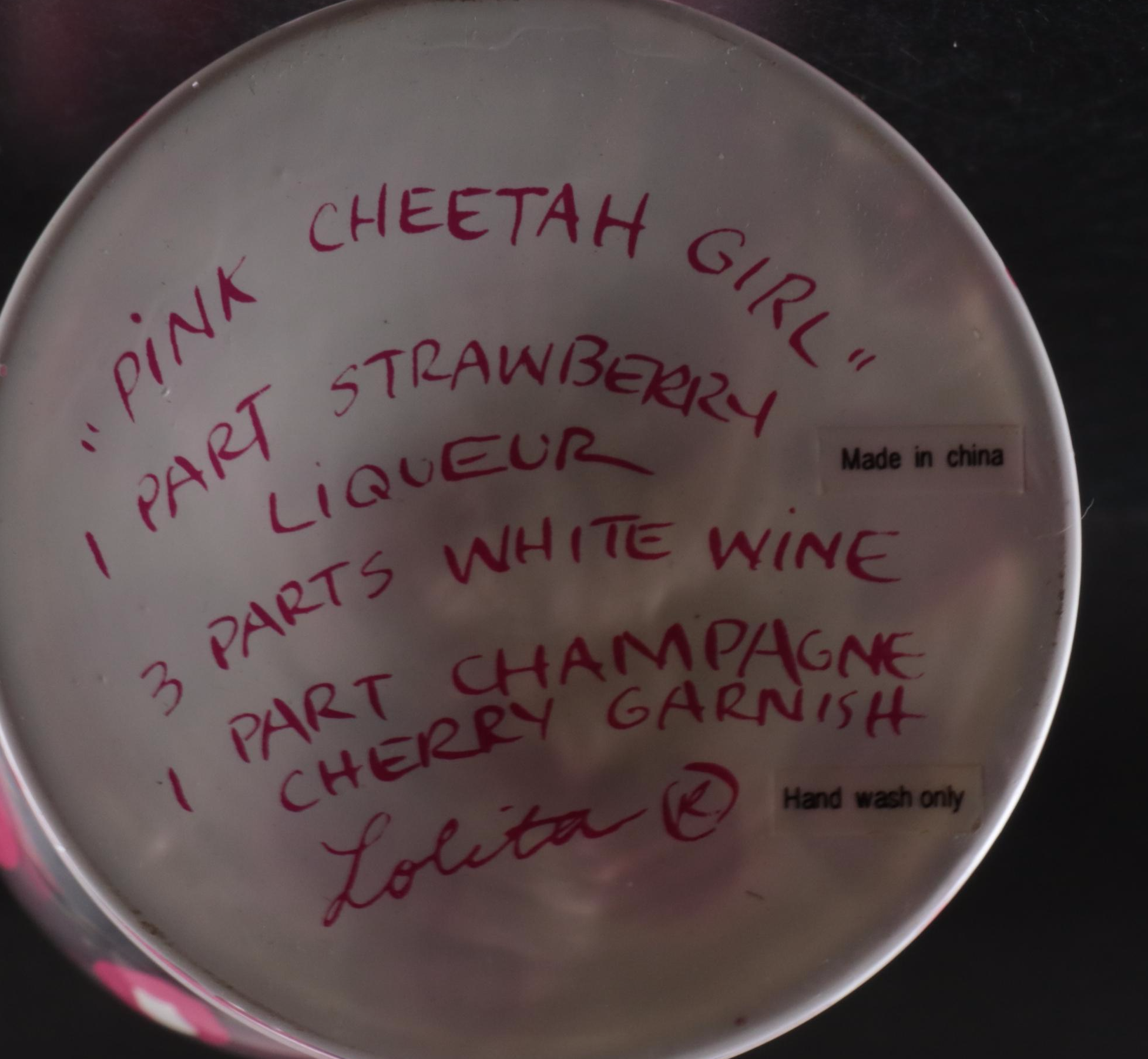 Lolita "Pink Cheetah Girl" and Other Painted Wine Glasses with Wine Charm
