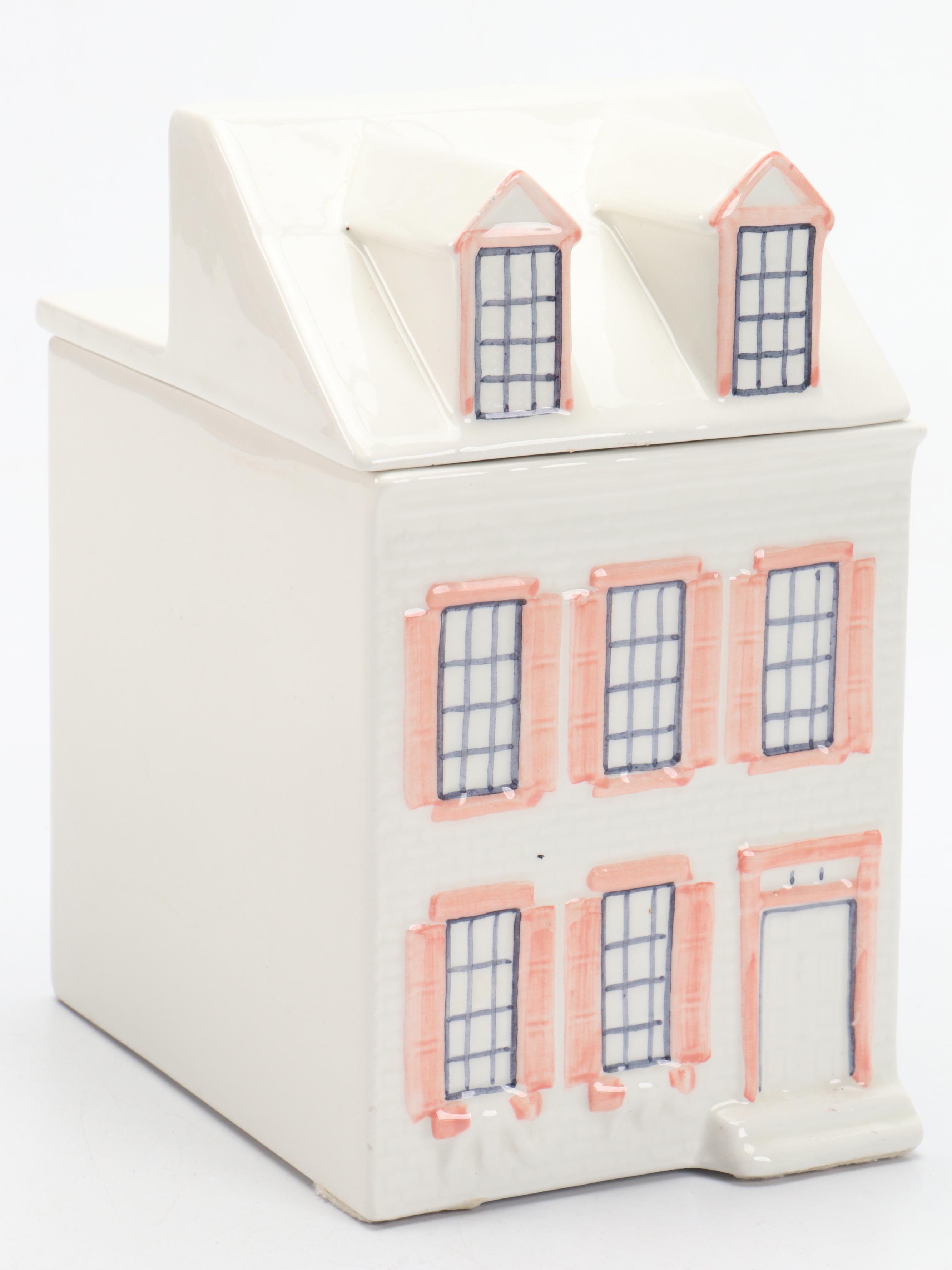 Three Hand-Painted Italian Ceramic House-Shaped Jars