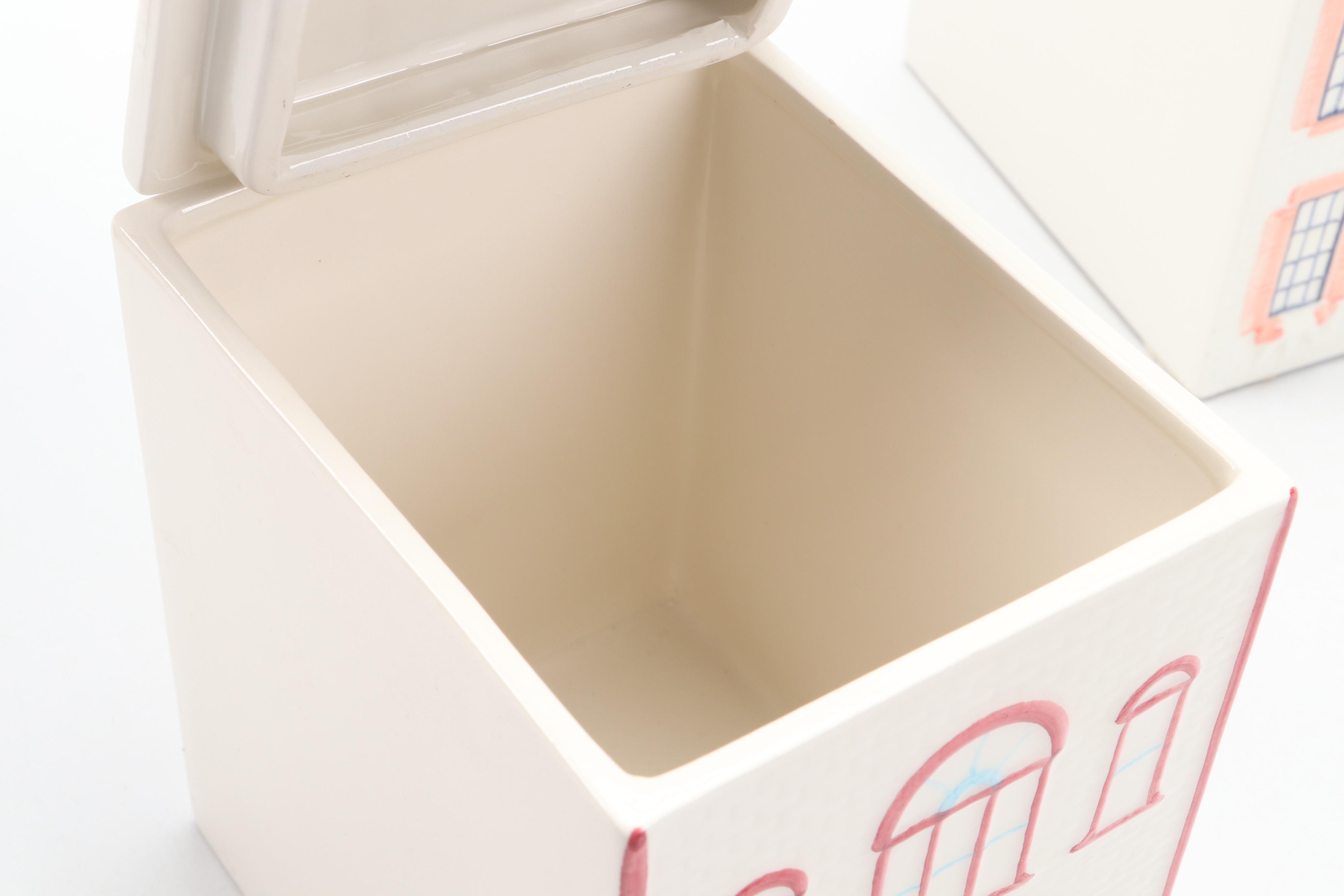 Three Hand-Painted Italian Ceramic House-Shaped Jars