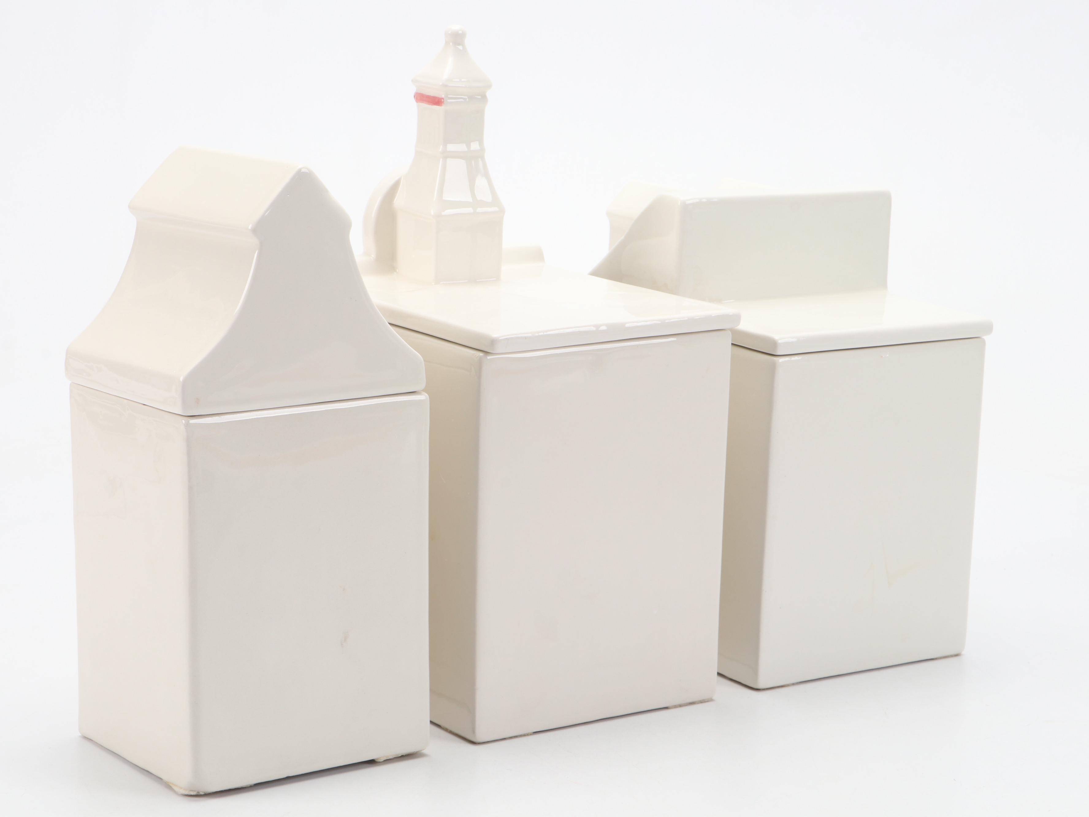 Three Hand-Painted Italian Ceramic House-Shaped Jars