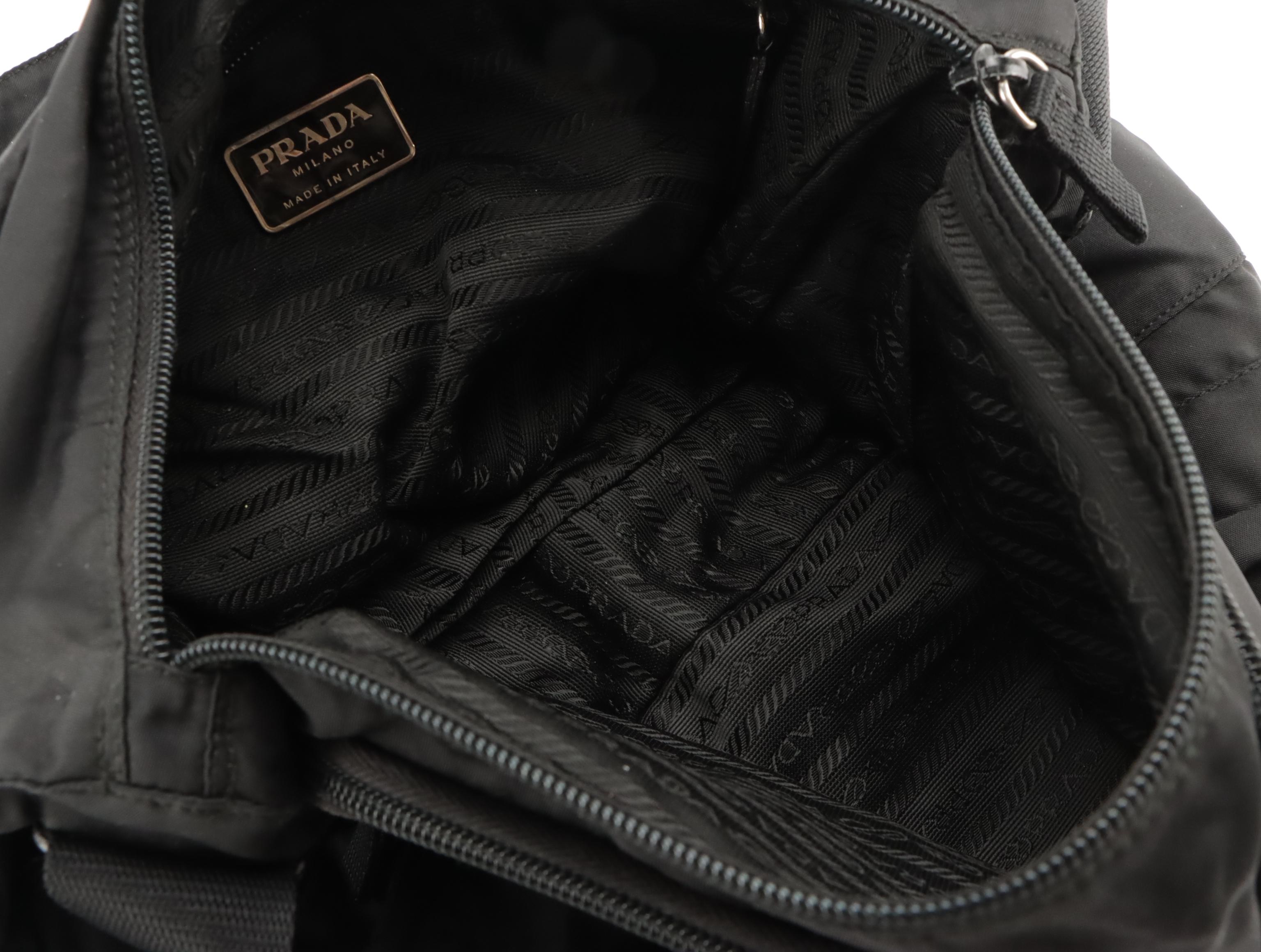 Prada Black Tessuto Nylon and Glazed Leather Messenger Bag
