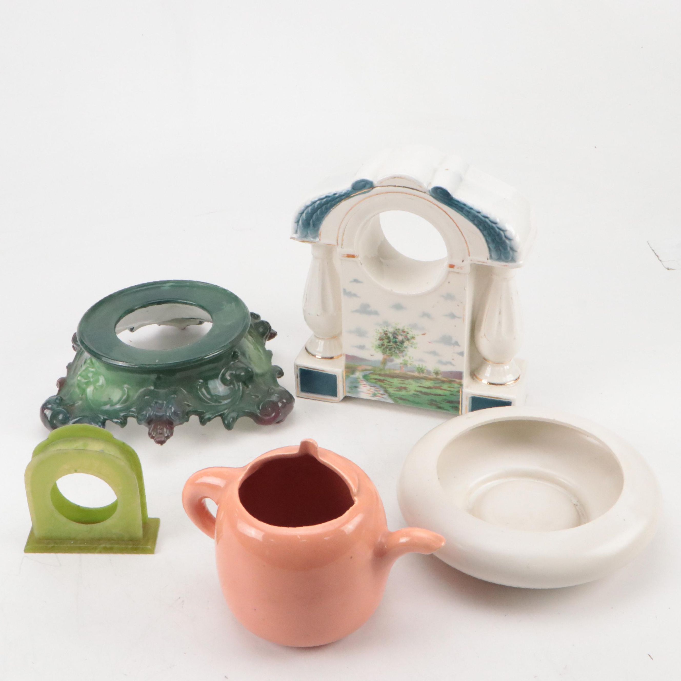 Art Deco Style Clock Cases with Ceramic Bowl and Other Decor