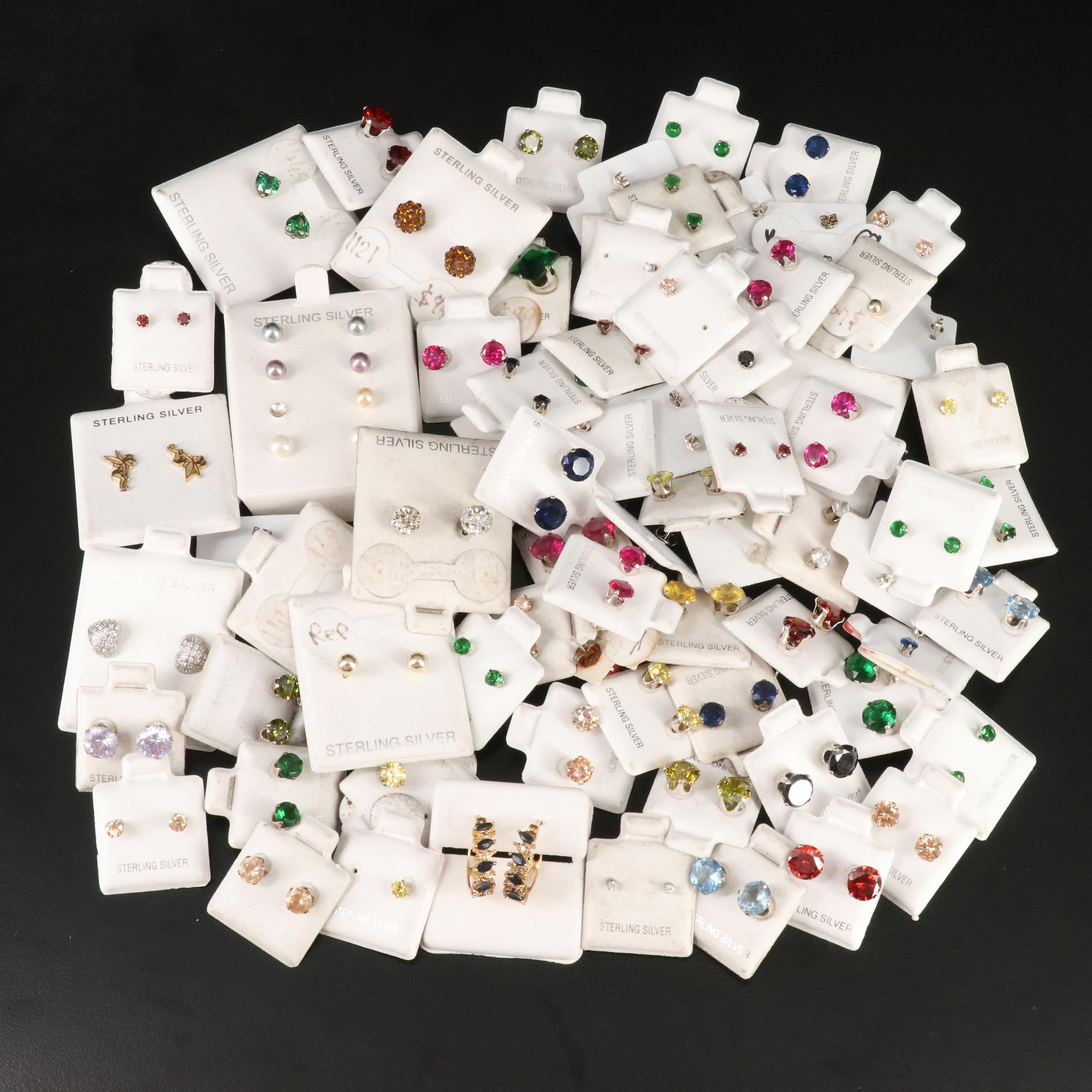 Group Lot Sterling and Metal Pearl, Garnet and Cubic Zirconia Earrings