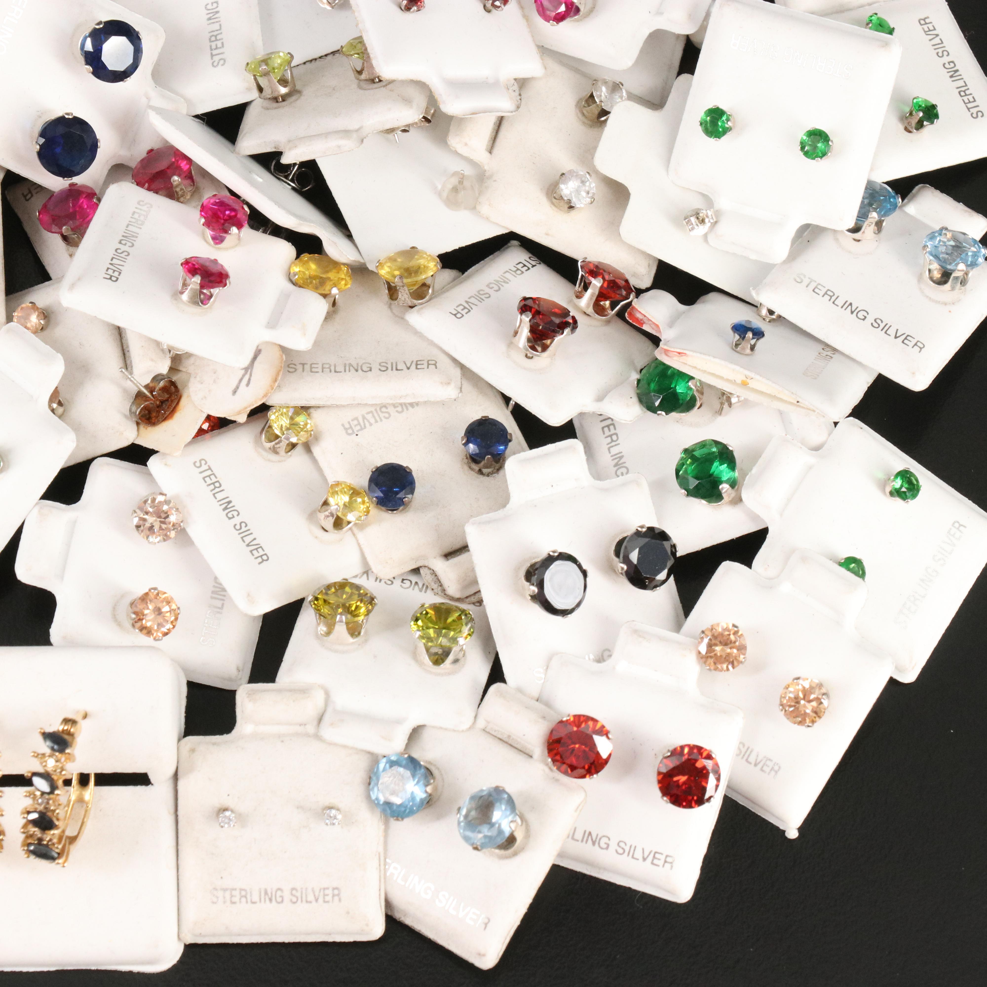 Group Lot Sterling and Metal Pearl, Garnet and Cubic Zirconia Earrings