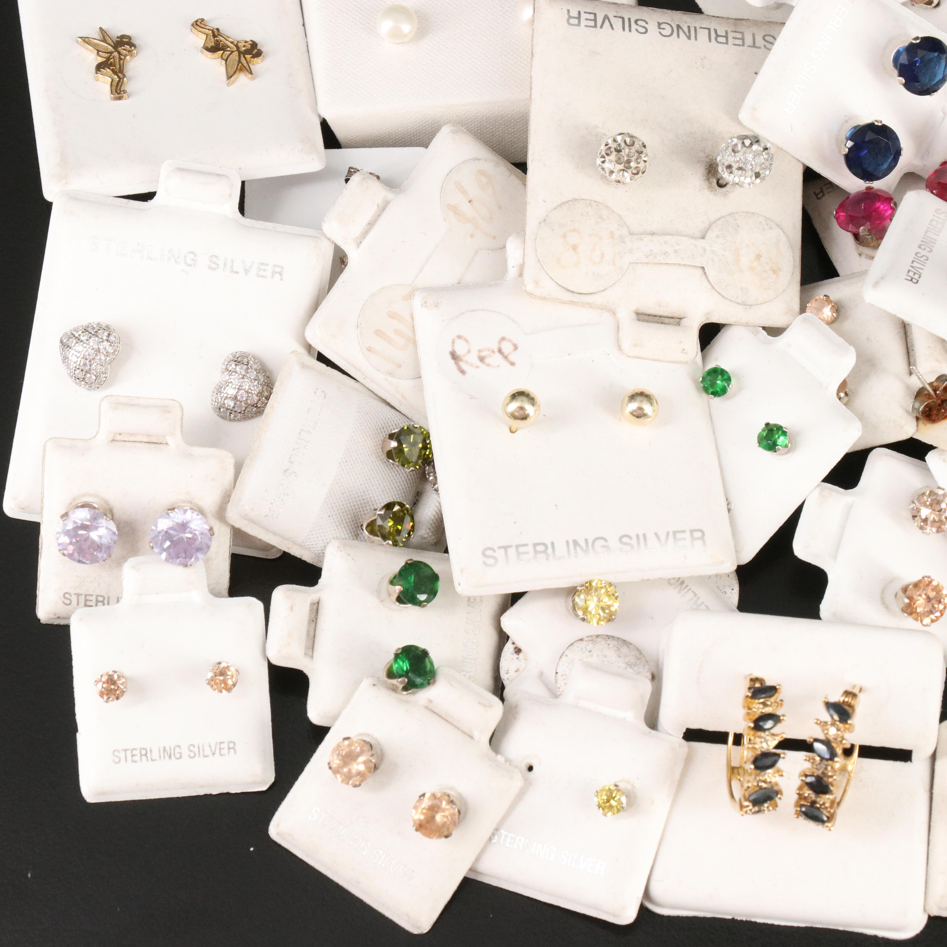 Group Lot Sterling and Metal Pearl, Garnet and Cubic Zirconia Earrings