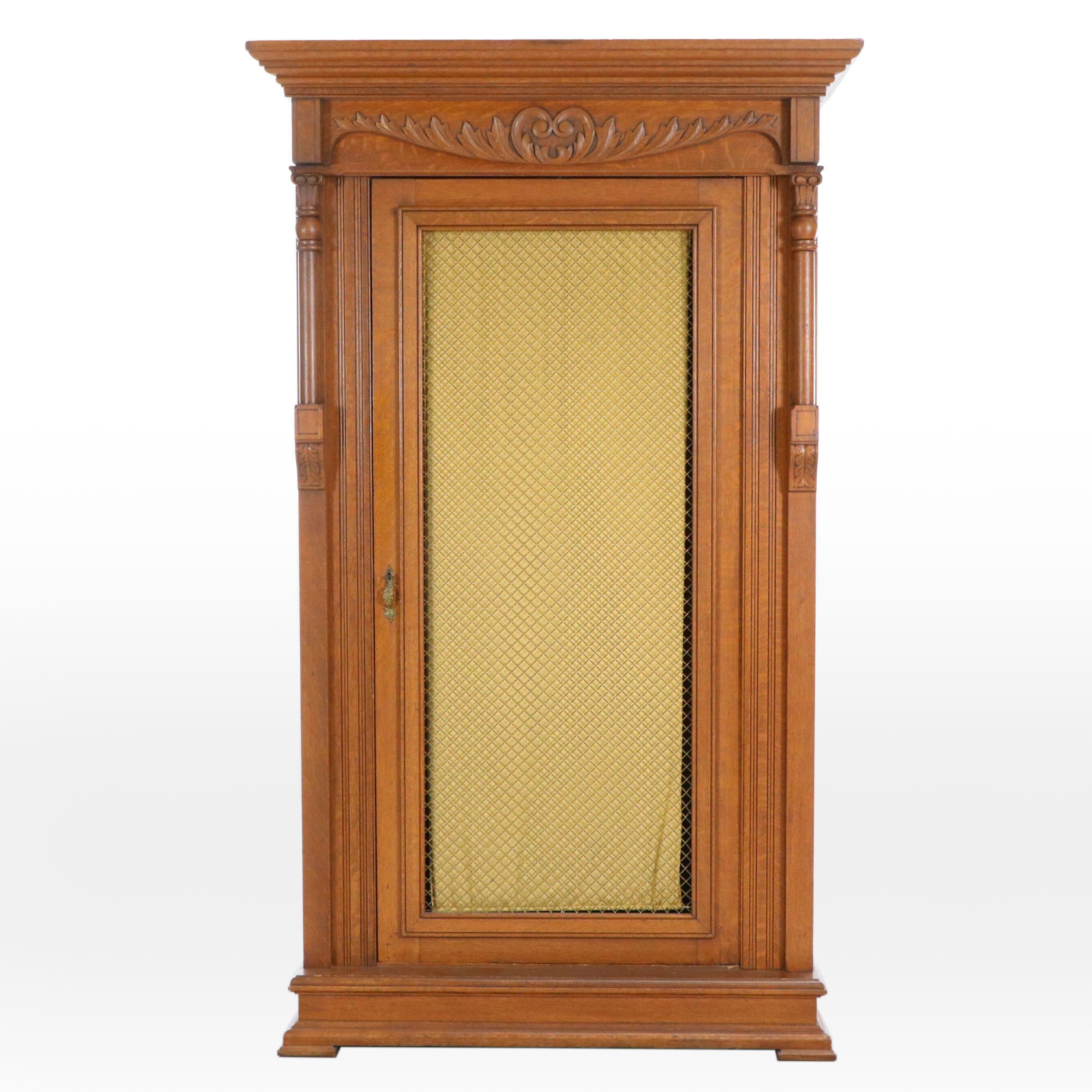 Provincial Louis XV Style Carved Oak Knock Down Armoire with Wire Front