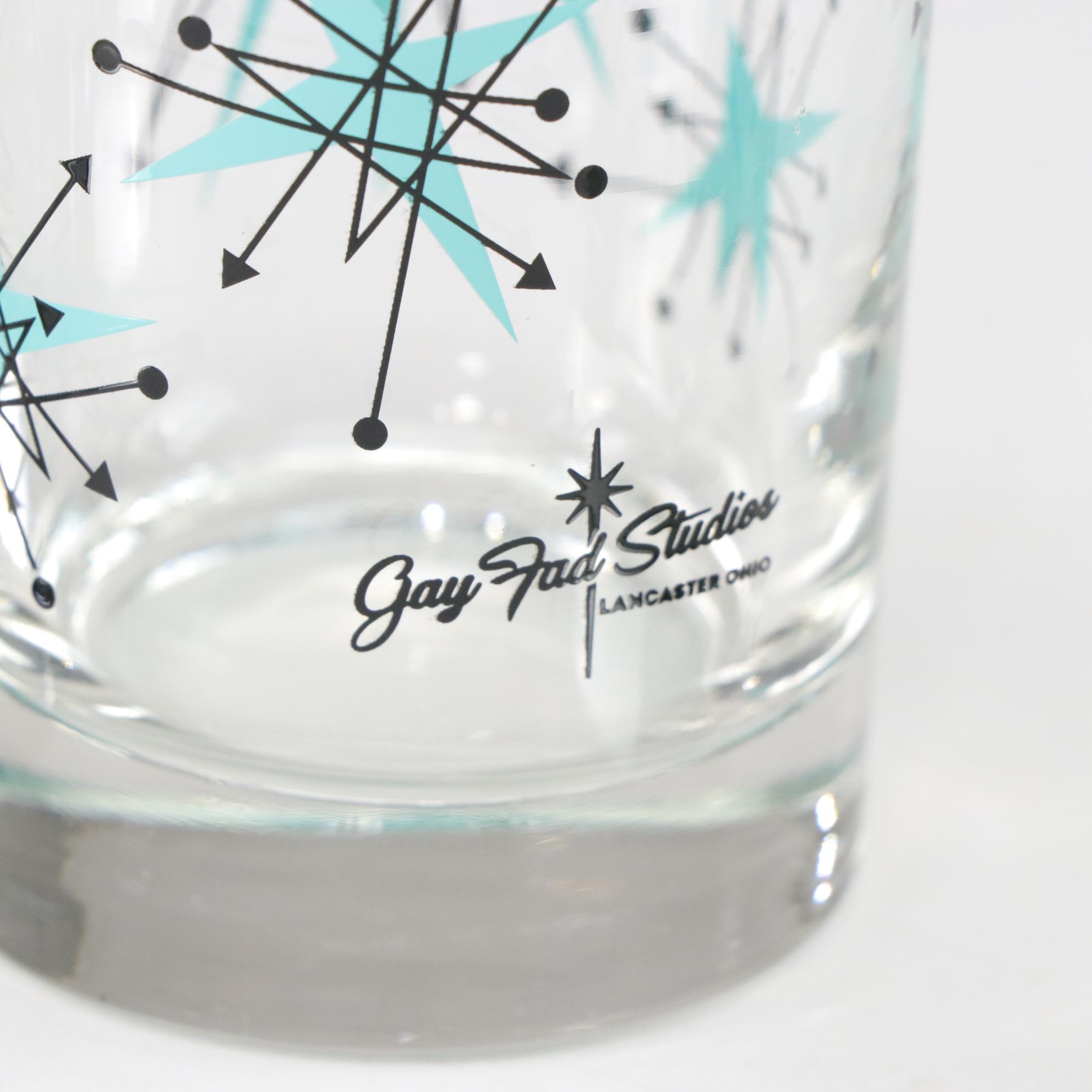Gay Fad Studios "Aqua Starburst" Tom Collins Glasses, Set of Six