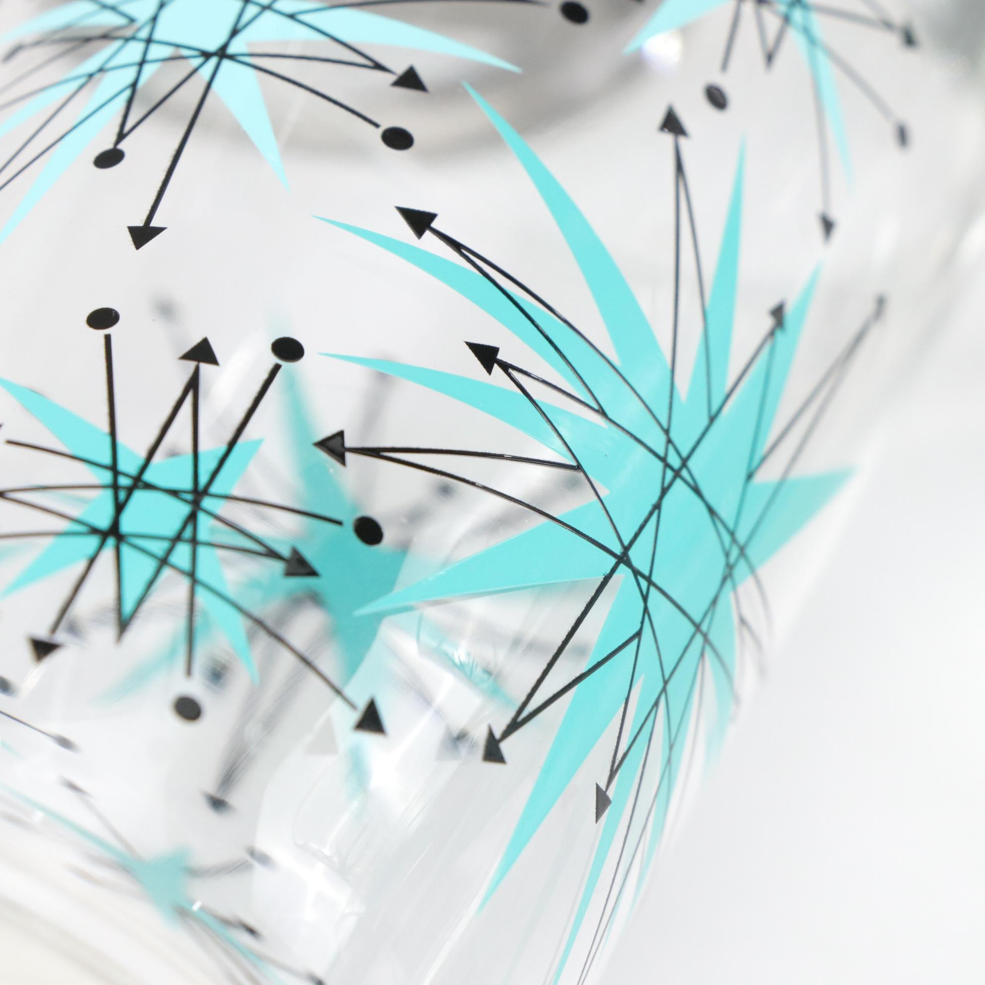 Gay Fad Studios "Aqua Starburst" Tom Collins Glasses, Set of Six