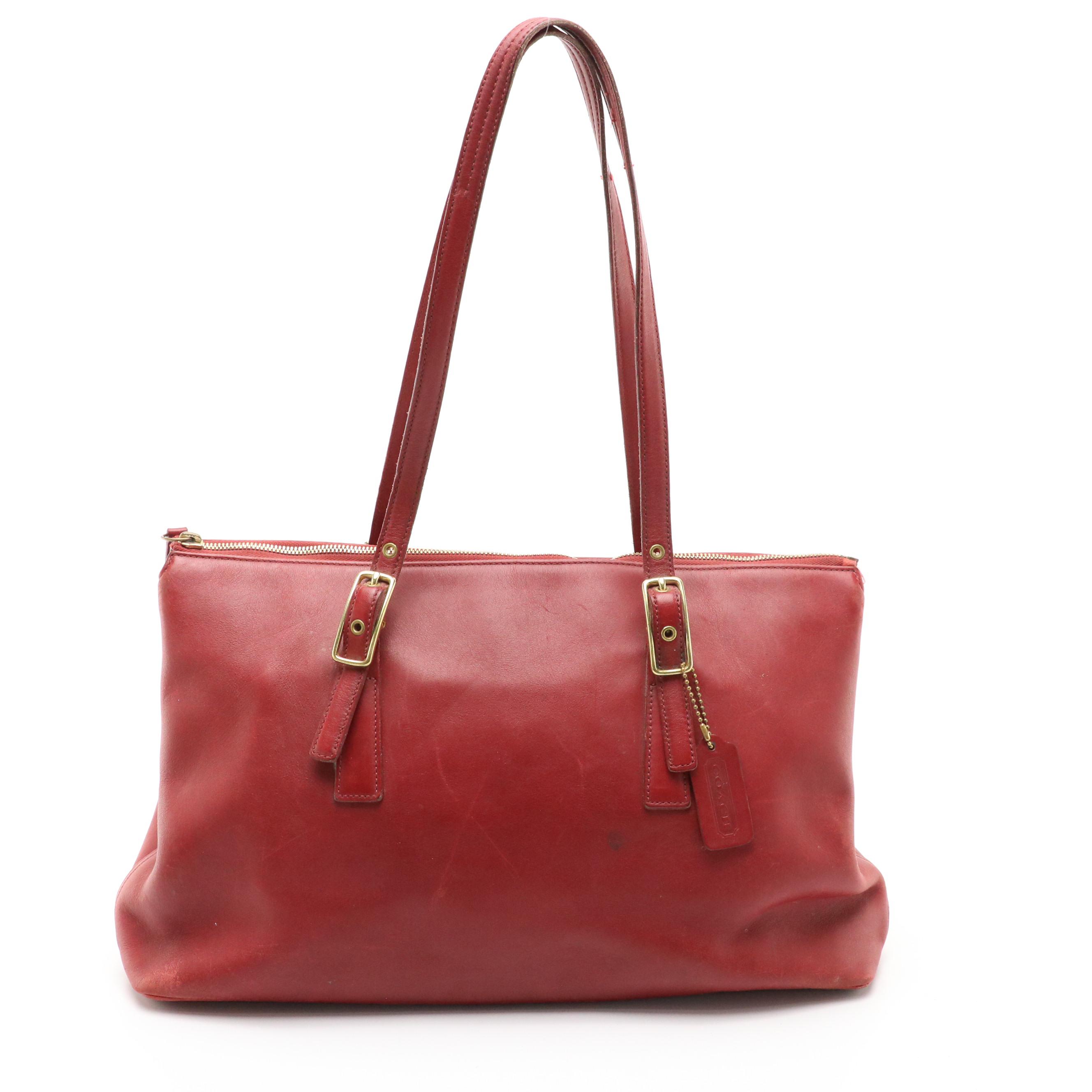 Coach Vintage Red Leather Large Legacy Zip Tote & Brown Leather Lunch-Box Bag