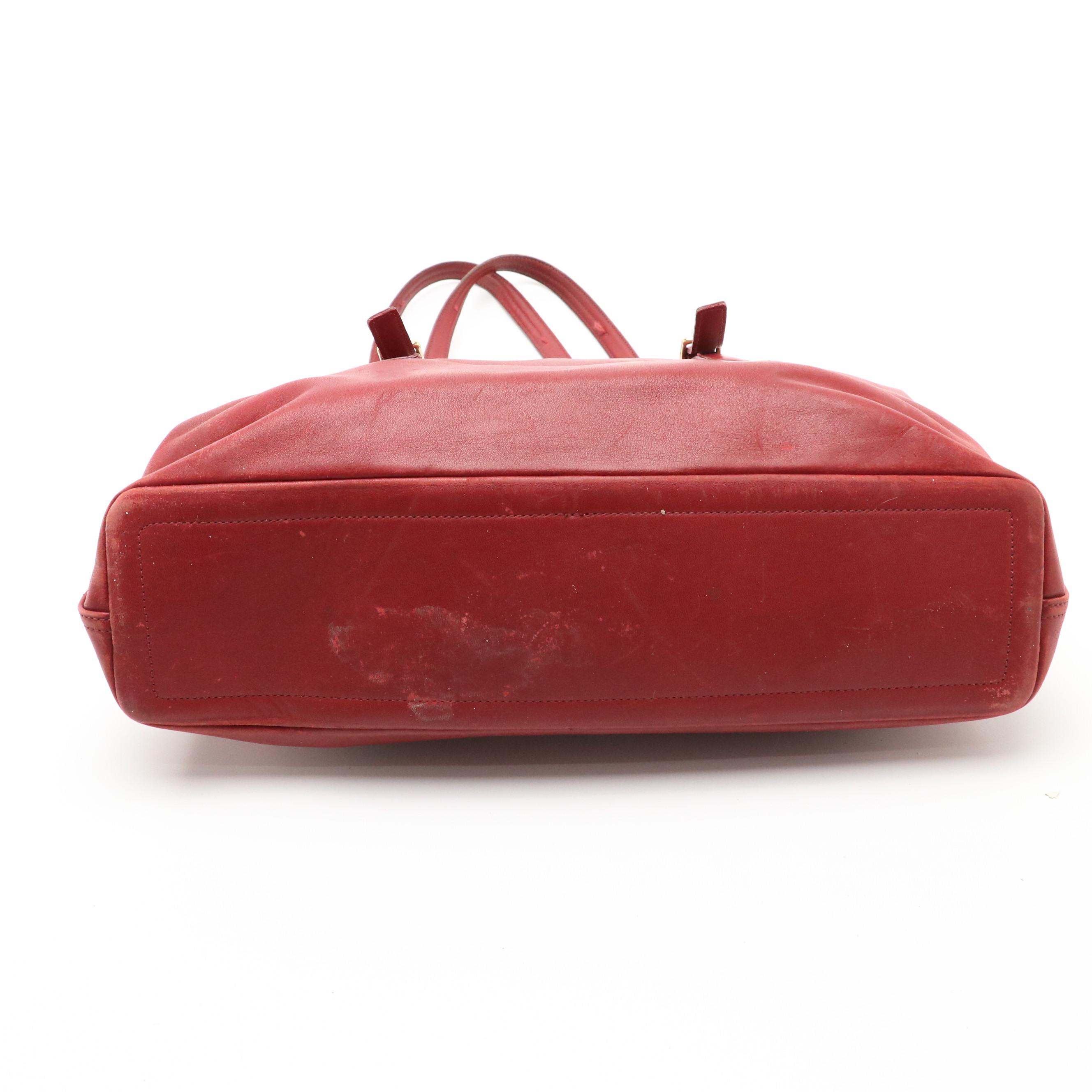 Coach Vintage Red Leather Large Legacy Zip Tote & Brown Leather Lunch-Box Bag