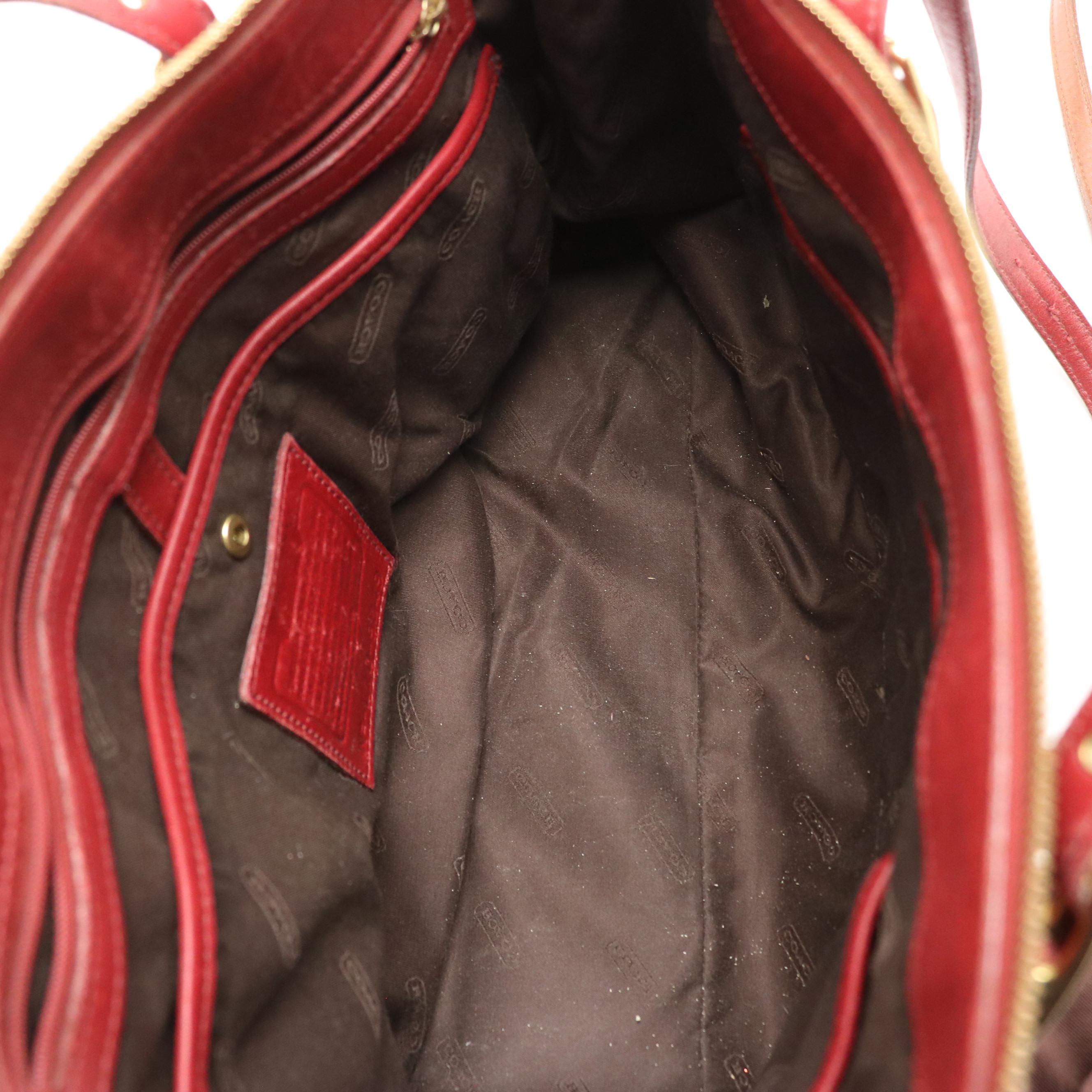 Coach Vintage Red Leather Large Legacy Zip Tote & Brown Leather Lunch-Box Bag