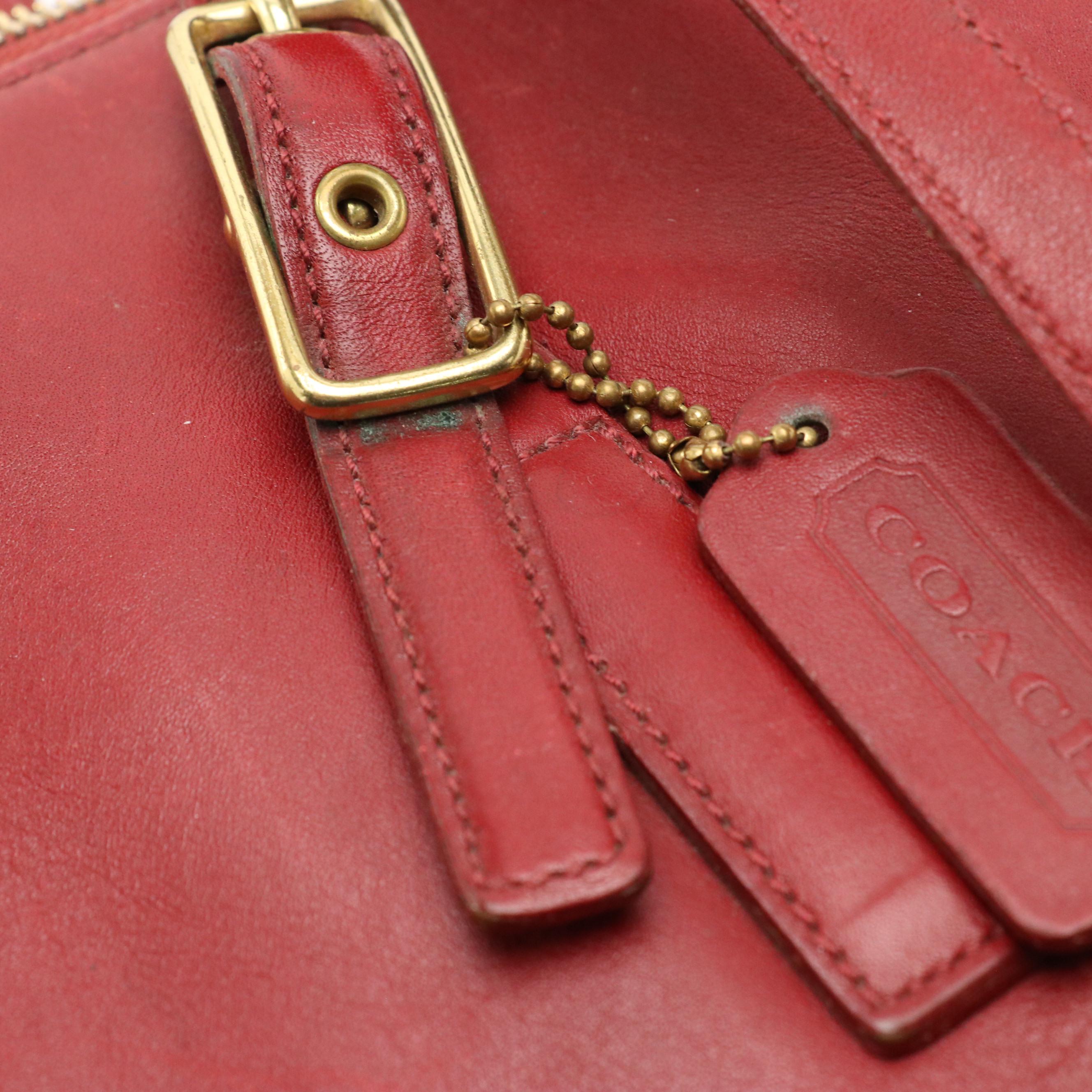 Coach Vintage Red Leather Large Legacy Zip Tote & Brown Leather Lunch-Box Bag