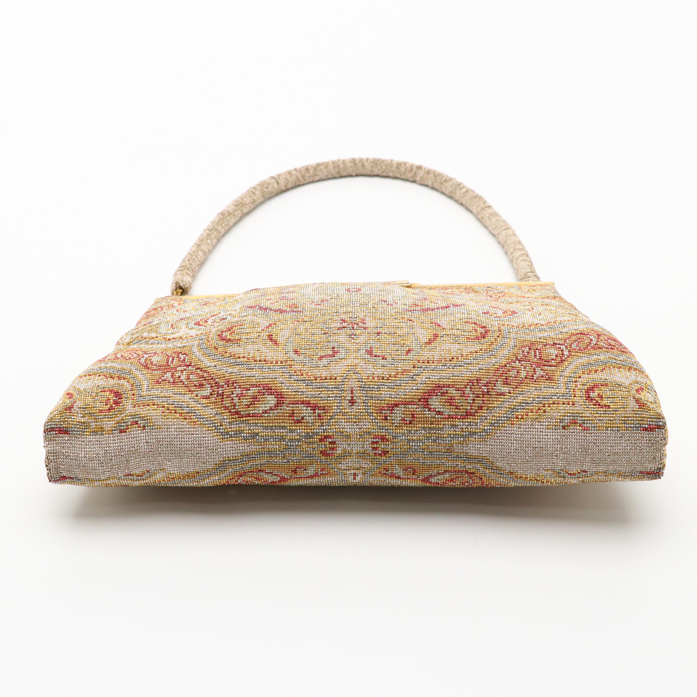 Art Deco Style Micro Steel Bead Frame Purse with Embellished Clasp and Box