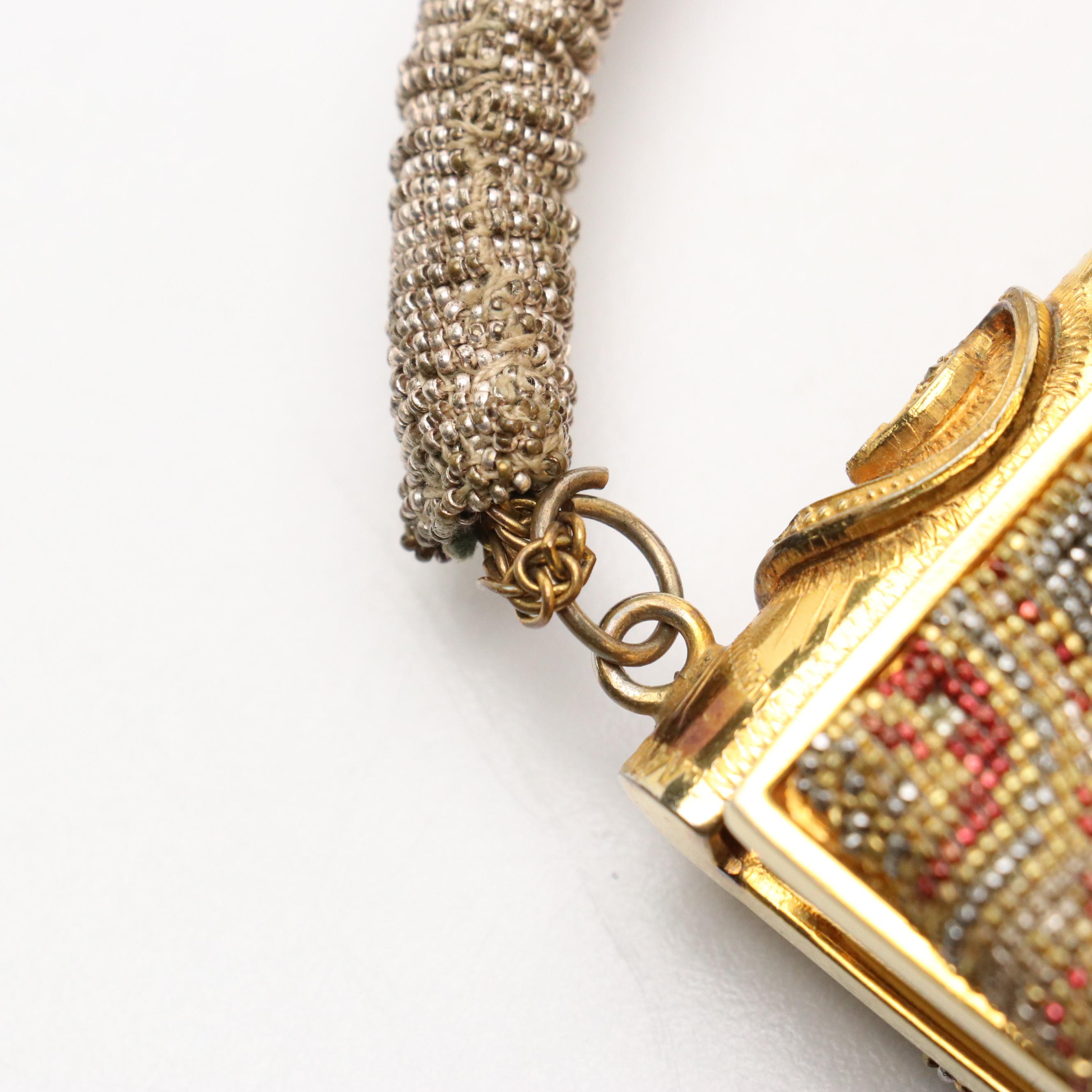 Art Deco Style Micro Steel Bead Frame Purse with Embellished Clasp and Box