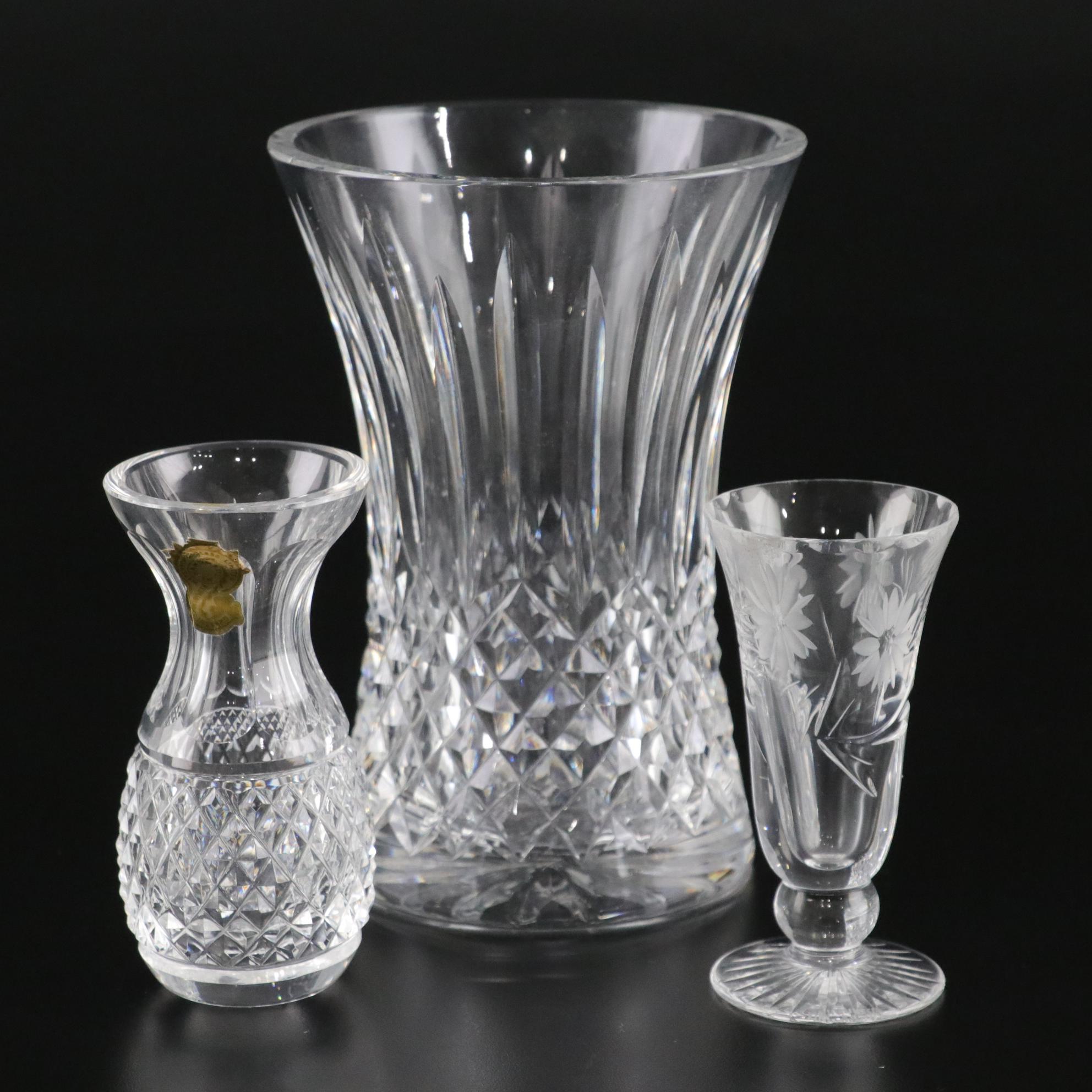 Waterford Crystal "Lismore" & "Alana" Vases with Edinburgh Crystal Fluted Glass