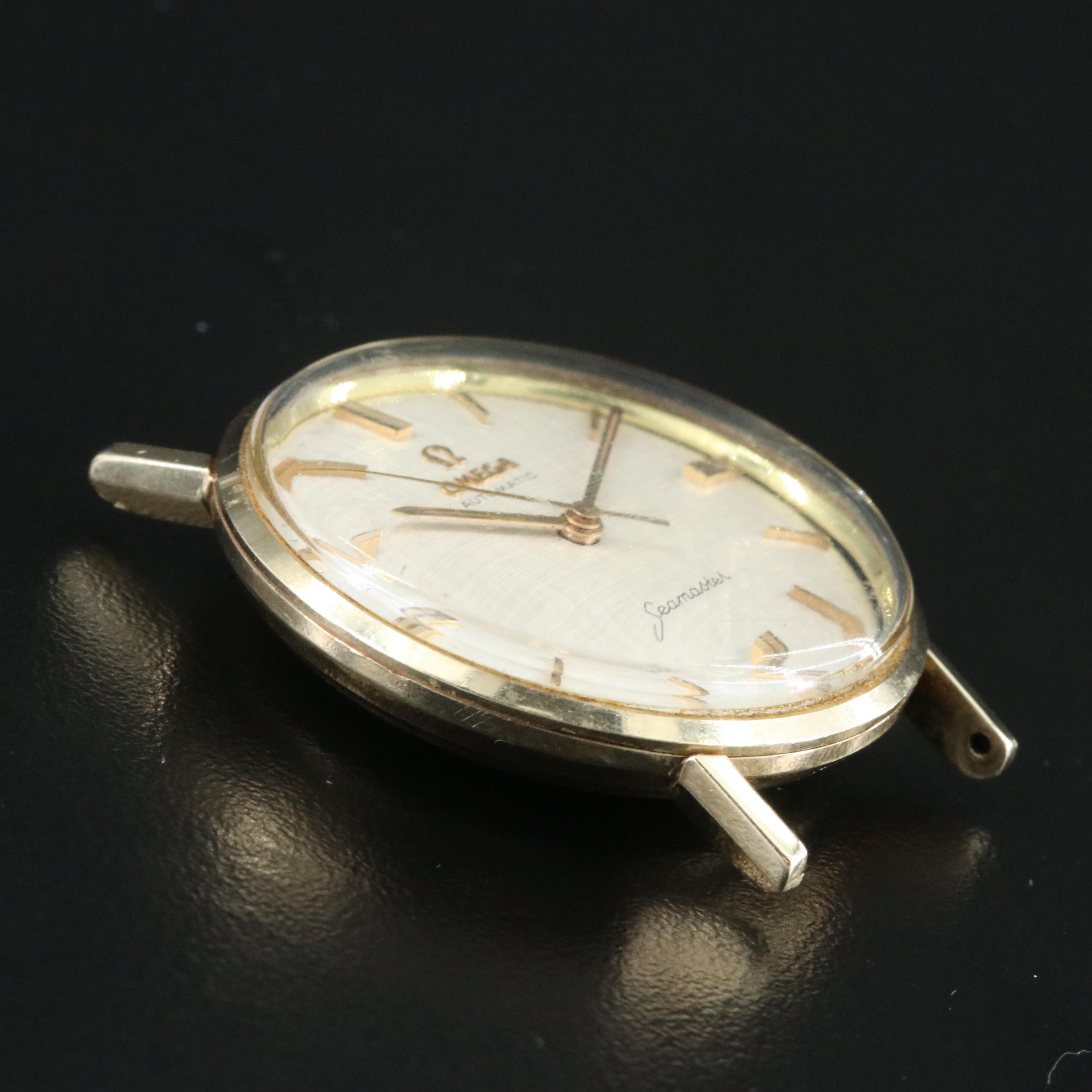 Vintage Omega Seamaster Champagne Linen Dial 14K Gold 34mm Automatic Watch