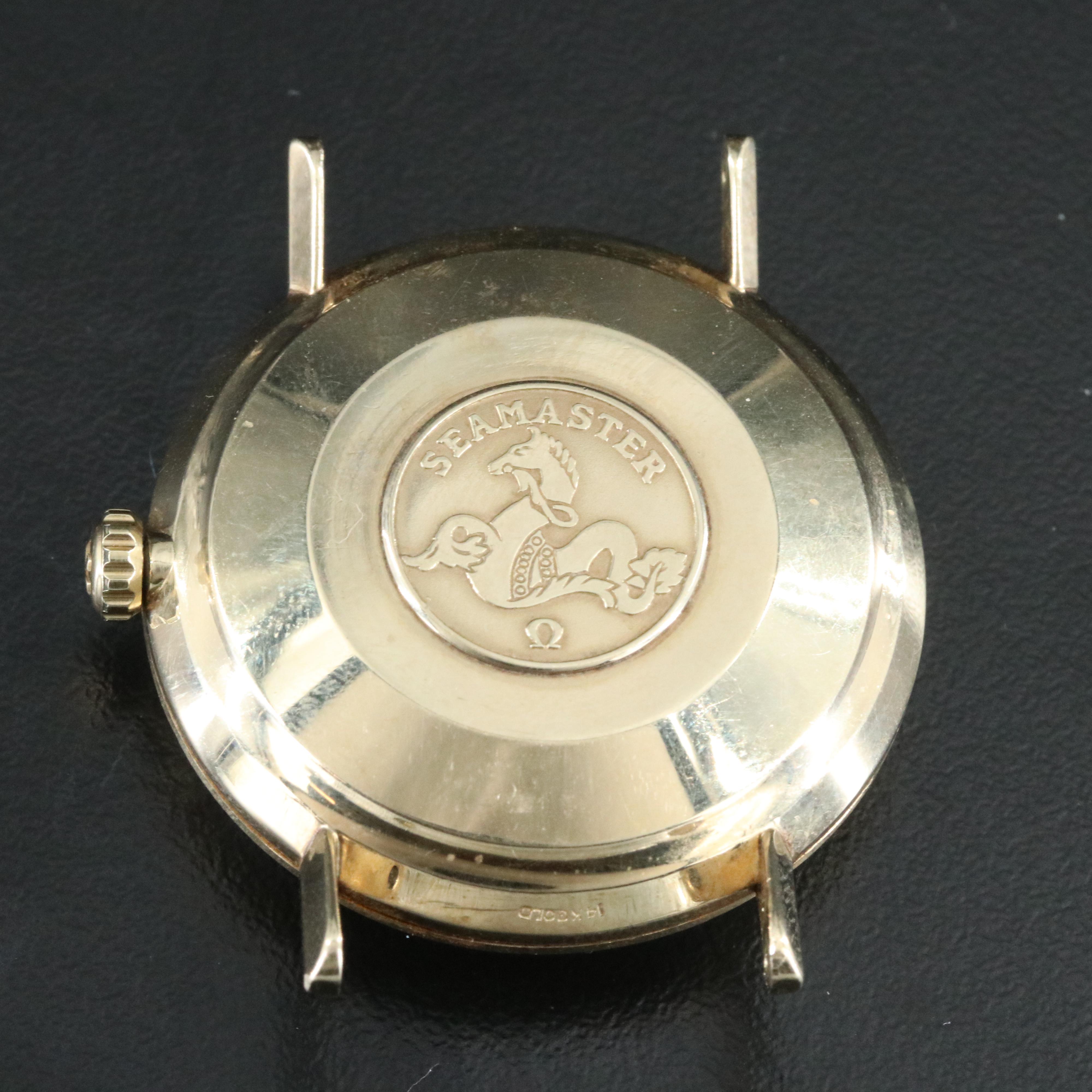 Vintage Omega Seamaster Champagne Linen Dial 14K Gold 34mm Automatic Watch